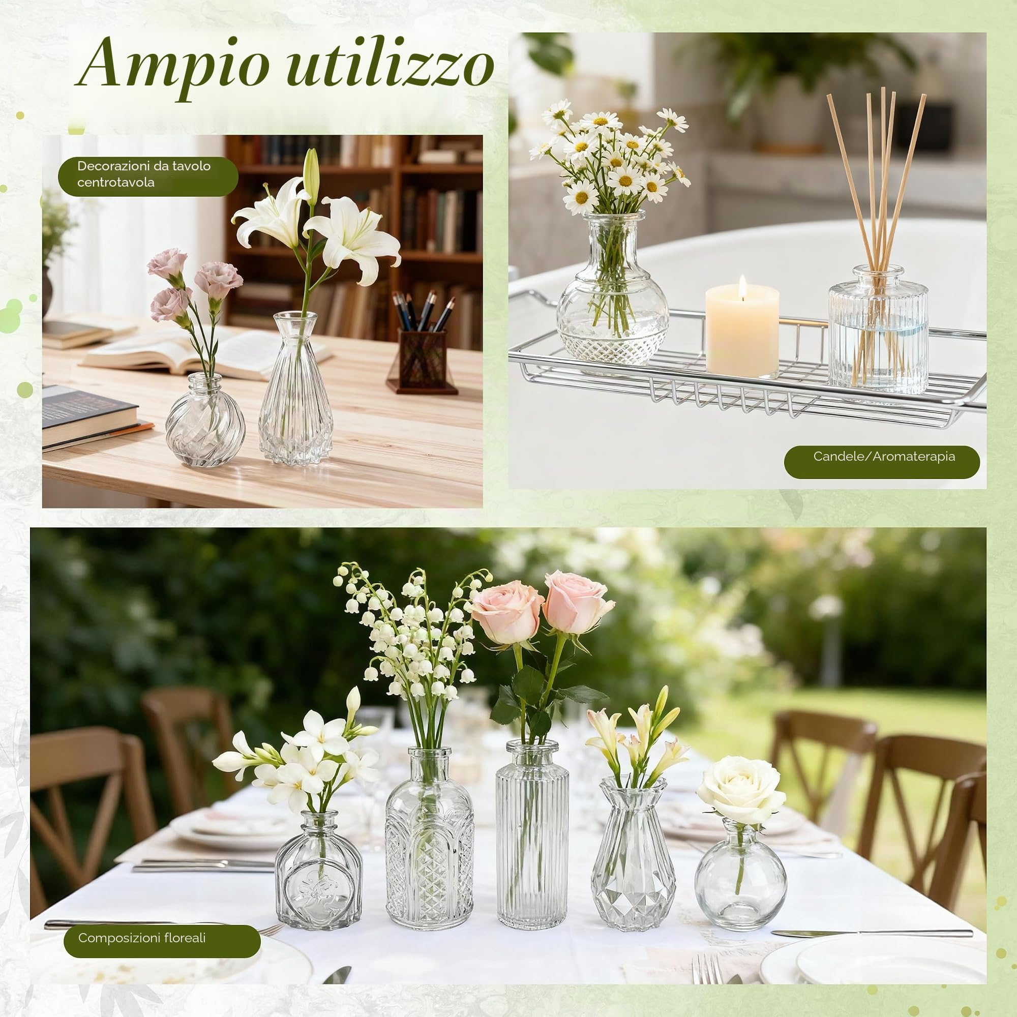 Der Rose Set di 20 vasi in vetro trasparente per boccioli di fiori, in vaso di vetro sfuso, per centrotavola, decorazioni rustiche per matrimoni, composizioni floreali, decorazioni per la casa e la