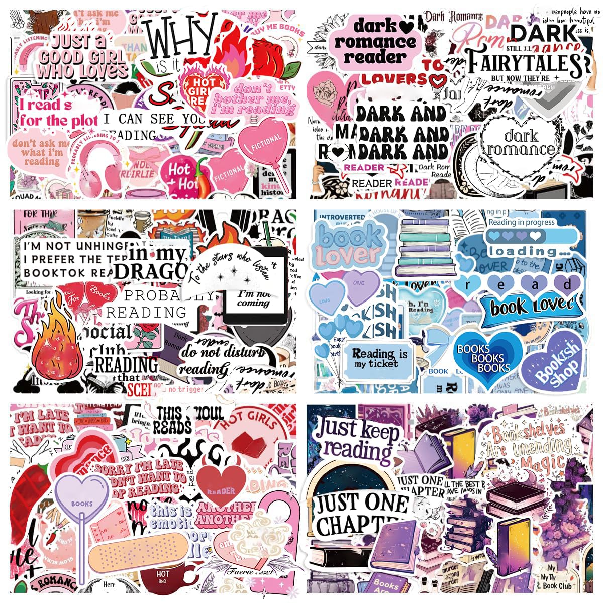 300PCS Book Stickers for Kindle,Bookish Stickers Decals,Vinyl Waterproof Stickers for Laptop Water Bottle,Book Lovers Gifts