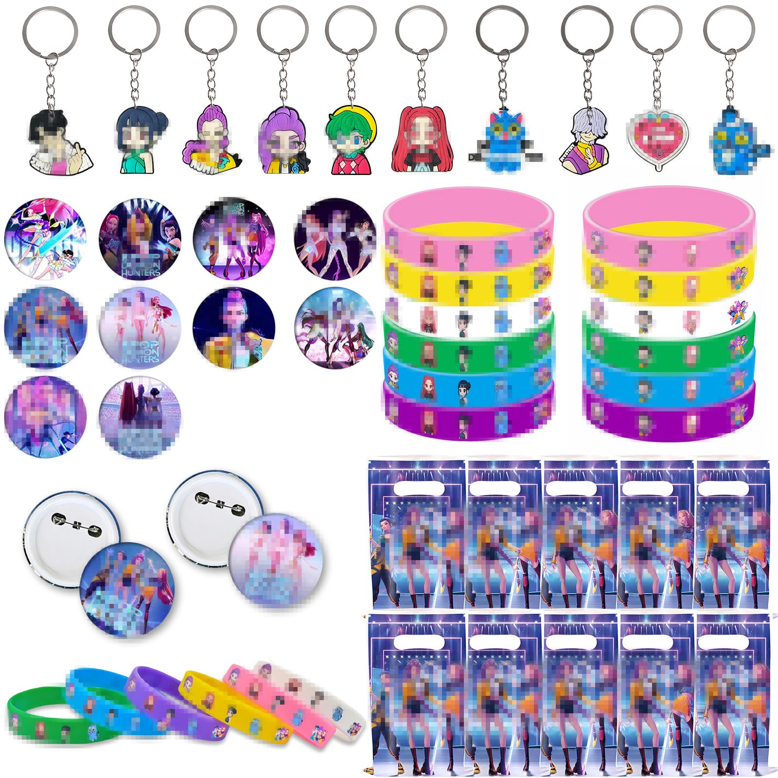 NTGFU toyset Kids Party Bag Fillers- KPop Party Bags Favours with Party Goodie Bags Keychains Silicone Wristband Stickers K Pop Birthday Gift Bags Give Away Pinata Fillers for Birthday Party Supplies