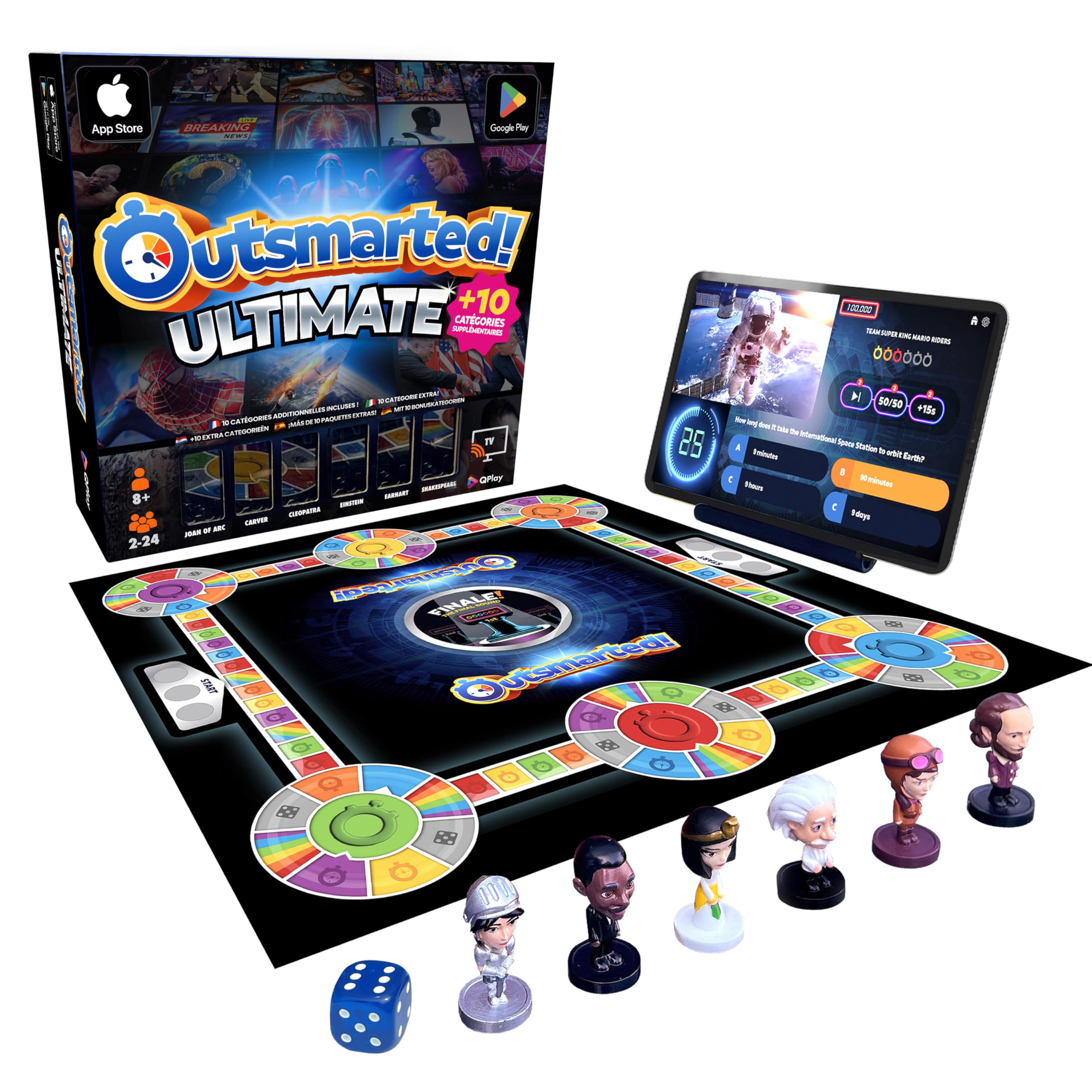 Outsmarted – The Live Quiz Show gra planszowa | Rodzinna noc gier | Wiek 8+ | 2-24 graczy | Ponad 10 000 pytań | Wyłącznie w Amazon z 25 dodatkowymi kategoriami | Dla dzieci, nastolatków i dorosłych, interaktywna gra rodzinna, 2-24 graczy, ponad 10 000 py