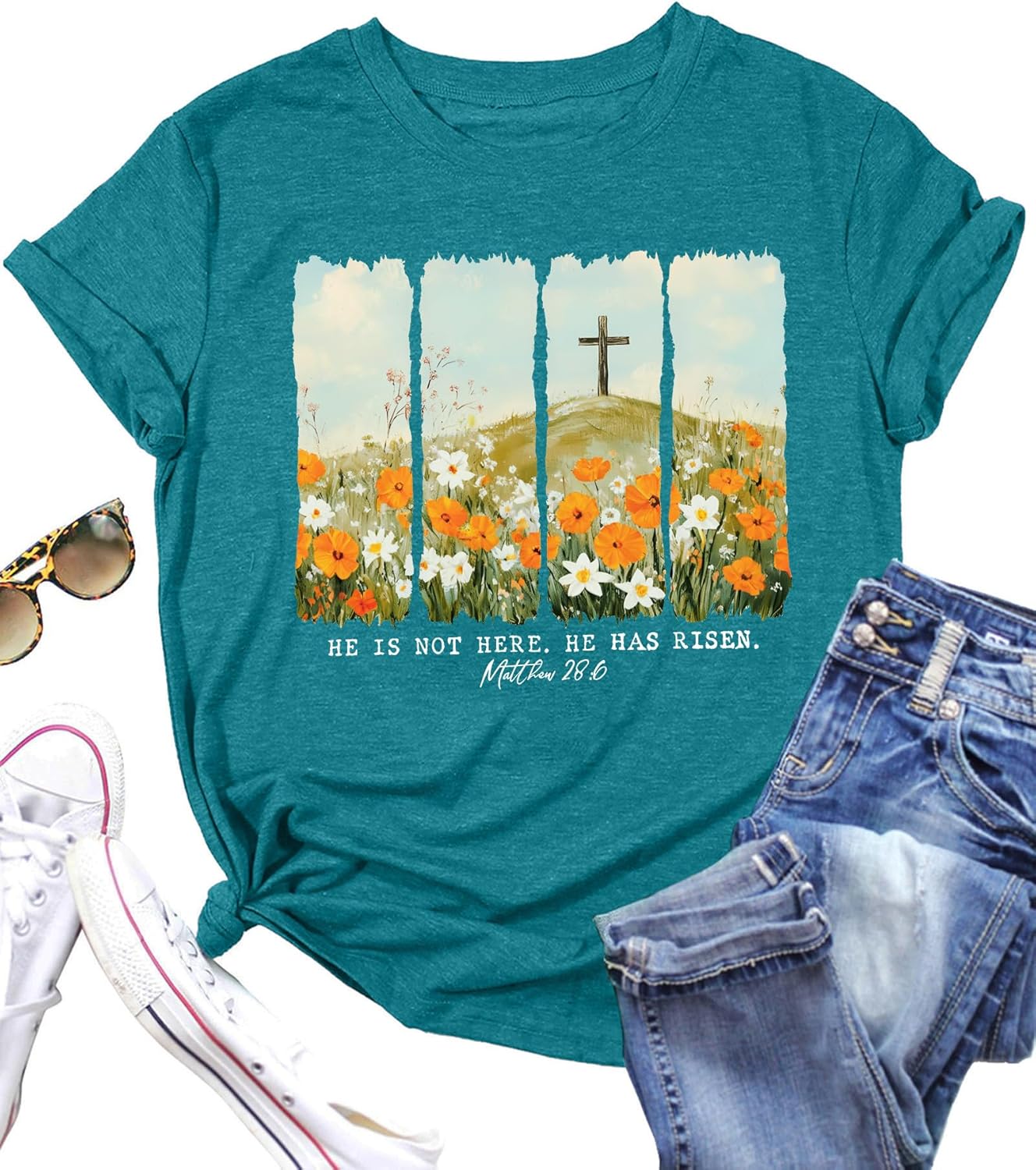 Christian Easter Shirts for Women He is Risen Cross T-Shirt Happy Easter Shirt Jesus Faith Bible Verse Gifts Tee Tops