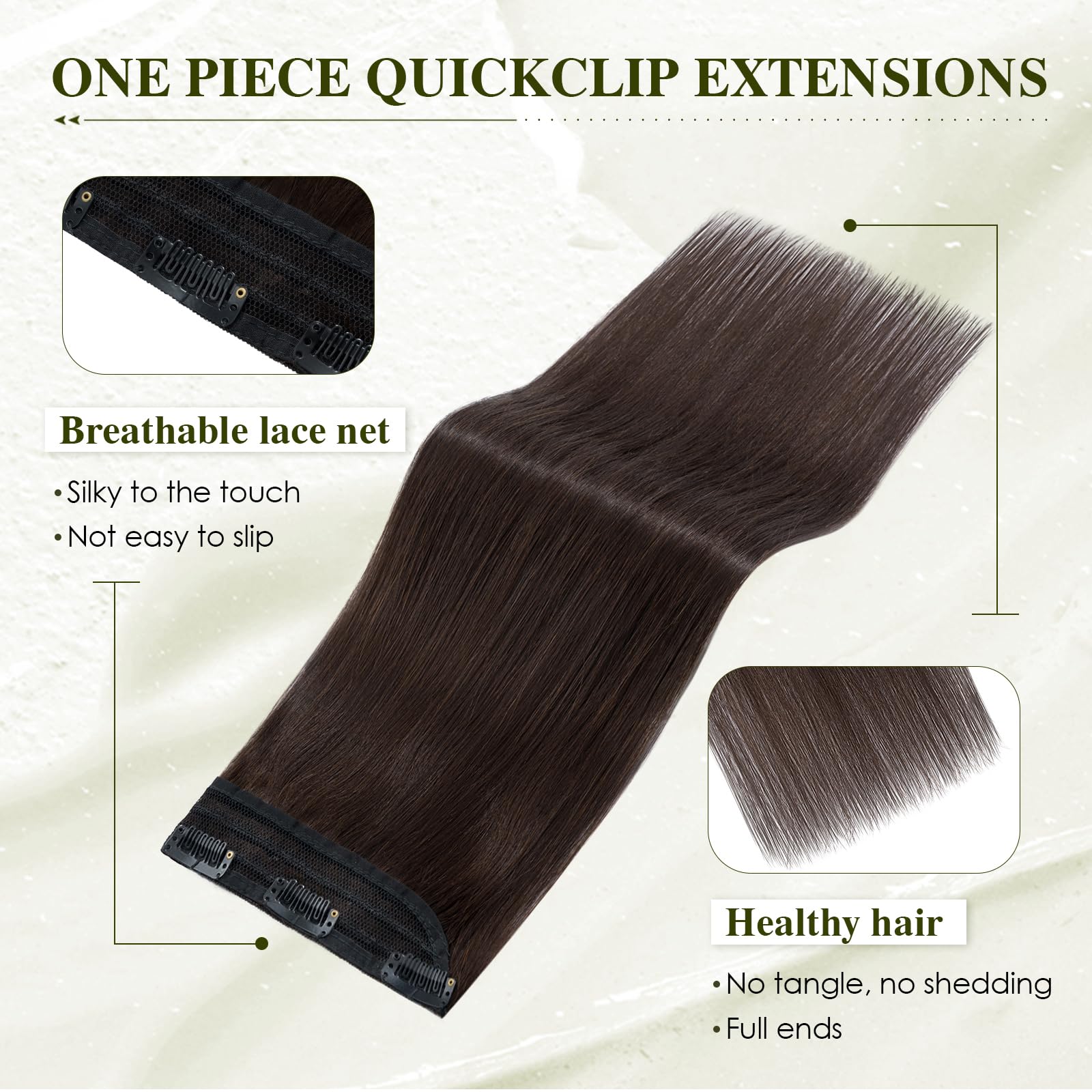 Elailite 45cm Extension Clip Capelli Veri Fascia Unica, Una Ciocca 50g #2 Marrone Scuro (Larghezza 22cm)