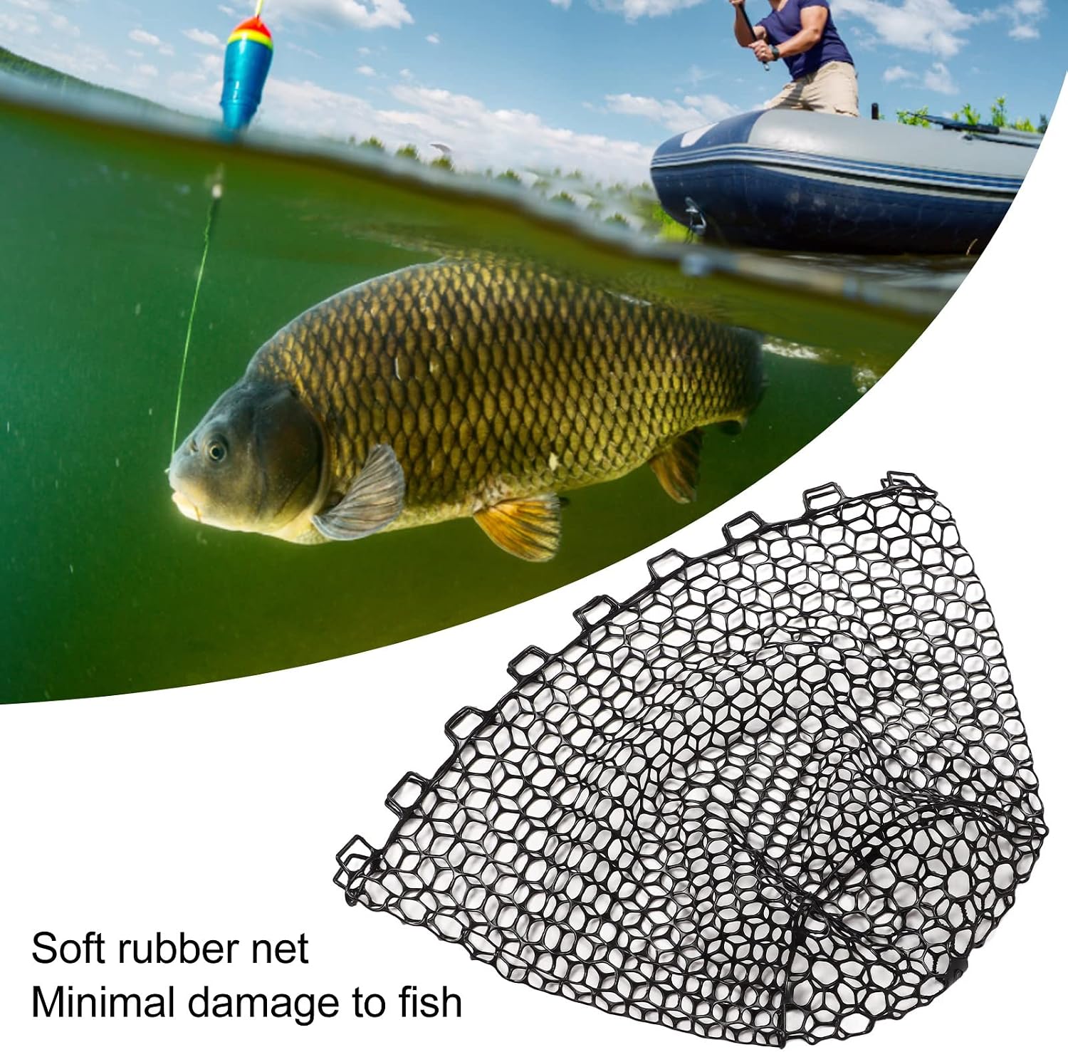 Soft Rubber Fishing Net, Light Weight, Strong Toughness, Portable Fly Fishing Net for Outdoor Lovers (47CM)