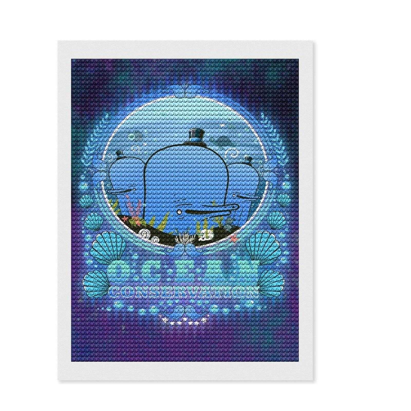 Junmoney Whales of Wonder Diamond Painting Set 12"x16", for Craft Lovers, Complete Accessories, Birthday Gift, Bedroom Decor, with Tool Kit