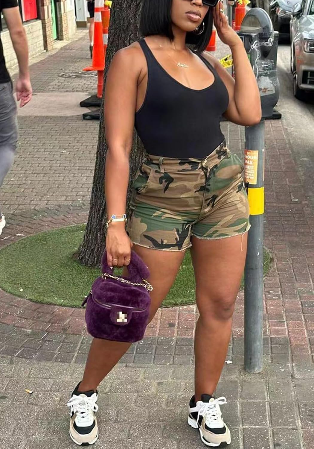 Seltaon Women’s Camo Cargo Shorts Casual High Waisted Ripped Frayed Camouflage Shorts Army Fatigue Shorts with Pockets - Image 2