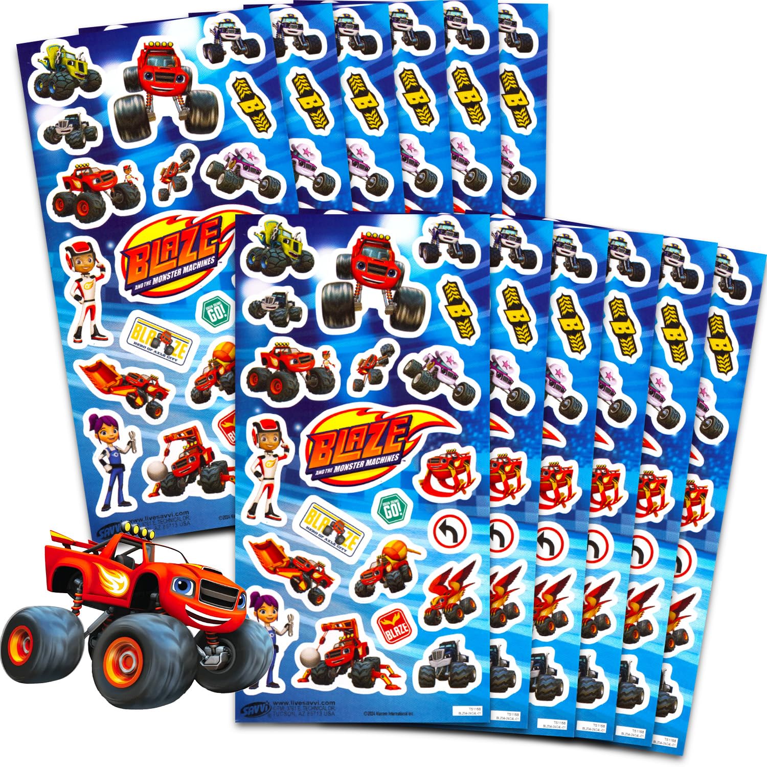 Blaze and The Monster Machines Sticker Set ~ Bundle of 12 Packs of Blaze Sticker Sheets for Birthday Party Goodie Bags | Monster Truck Party Supplies