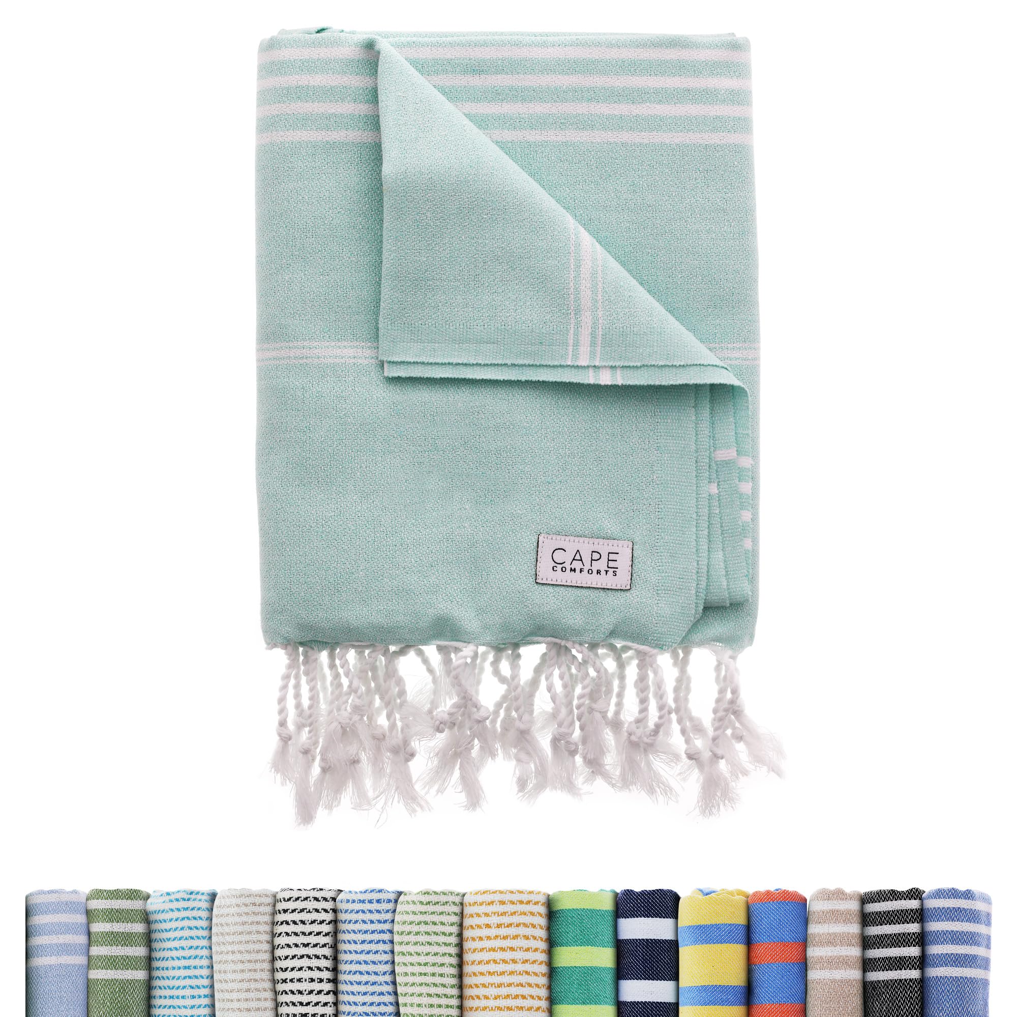 Large Turkish Beach Towel In Mint – Super Soft, Quick-Dry, Sand-Free Organic Cotton, 37x67 Inches