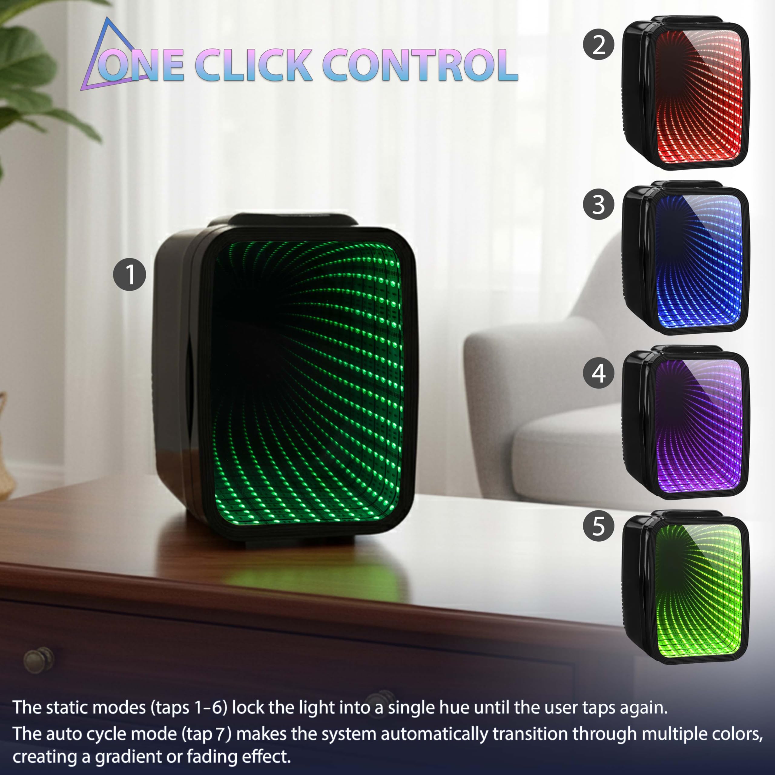 Crystals 4/10/15L Litre Mini Fridge, Table Top Small Fridge Cooler & Warmer for Car Bedrooms Desk Office, 12V DC - 220 AC, Mini Fridge for Bedrooms (RGB Infinity - BLACK, 4L Lights) — view 9