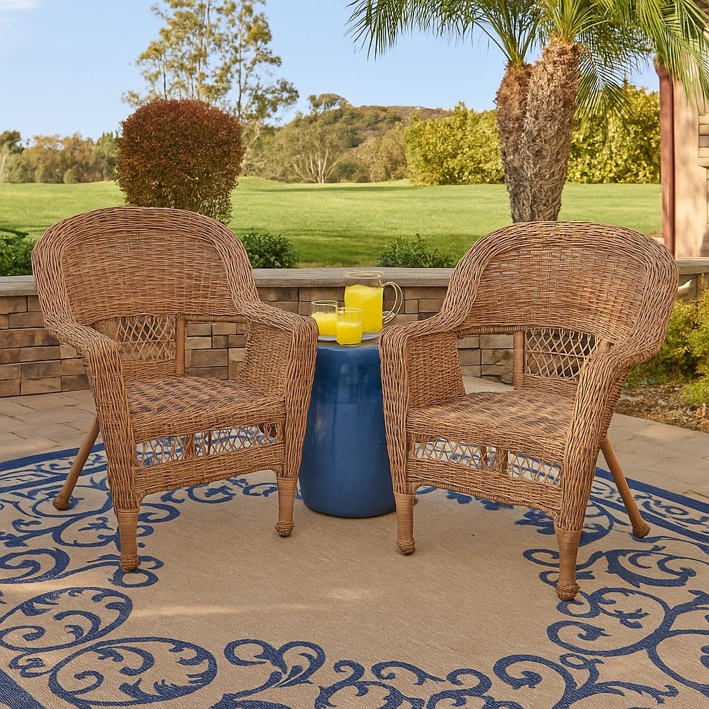 Honey Wicker Chair Without Cushion - Set of 2