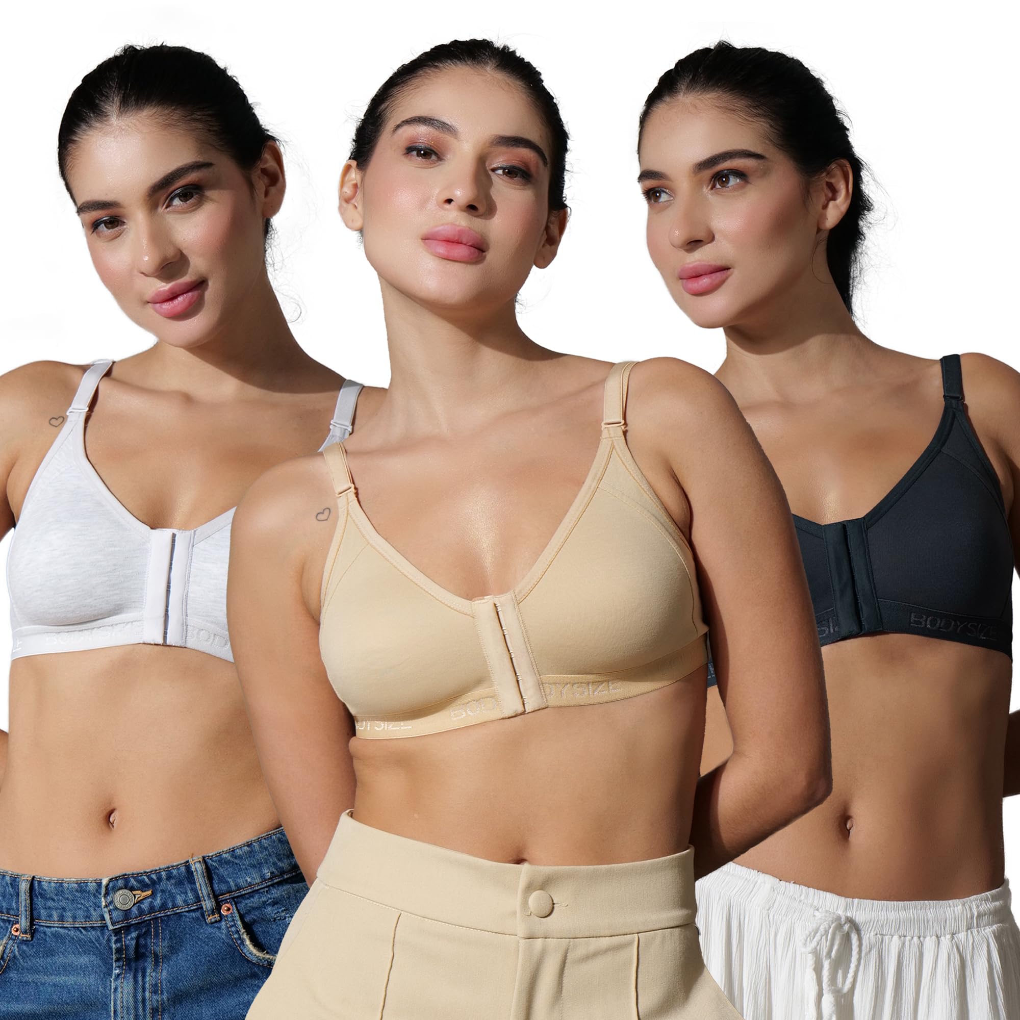 Cotton Front Open Bra for Women Daily Use | Non-Padded, Non-Wired | Sweat Absorbent Seamless Bra | Full Coverage Regular Wear | Twin Hook Adjuster (Cup Size: B)-image-45
