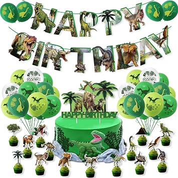 Sunshine smile 44 Pieces Dinosaur Birthday Decoration Kit Dinosaur Balloons Birthday Dinosaur Birthday Banner Birthday Decoration Dino
