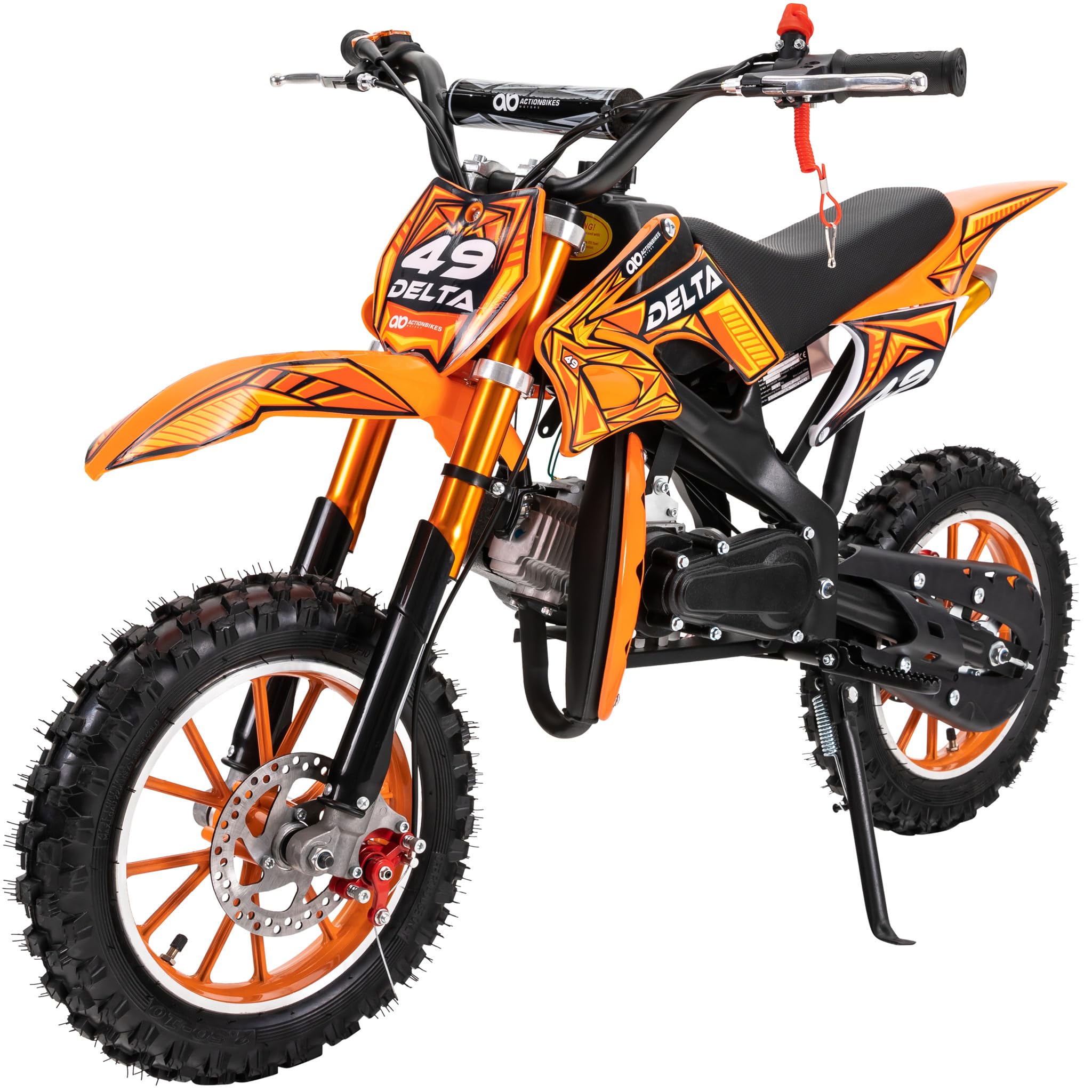 Actionbikes Motors Crossbike Delta 49 cc (Orange) | 2-Takt 49ccm Motor bis 𝟒𝟎 km/h | Motorrad | Pocket Bike | Dirt Bike | Motocross | Pocketbike | Motorsport