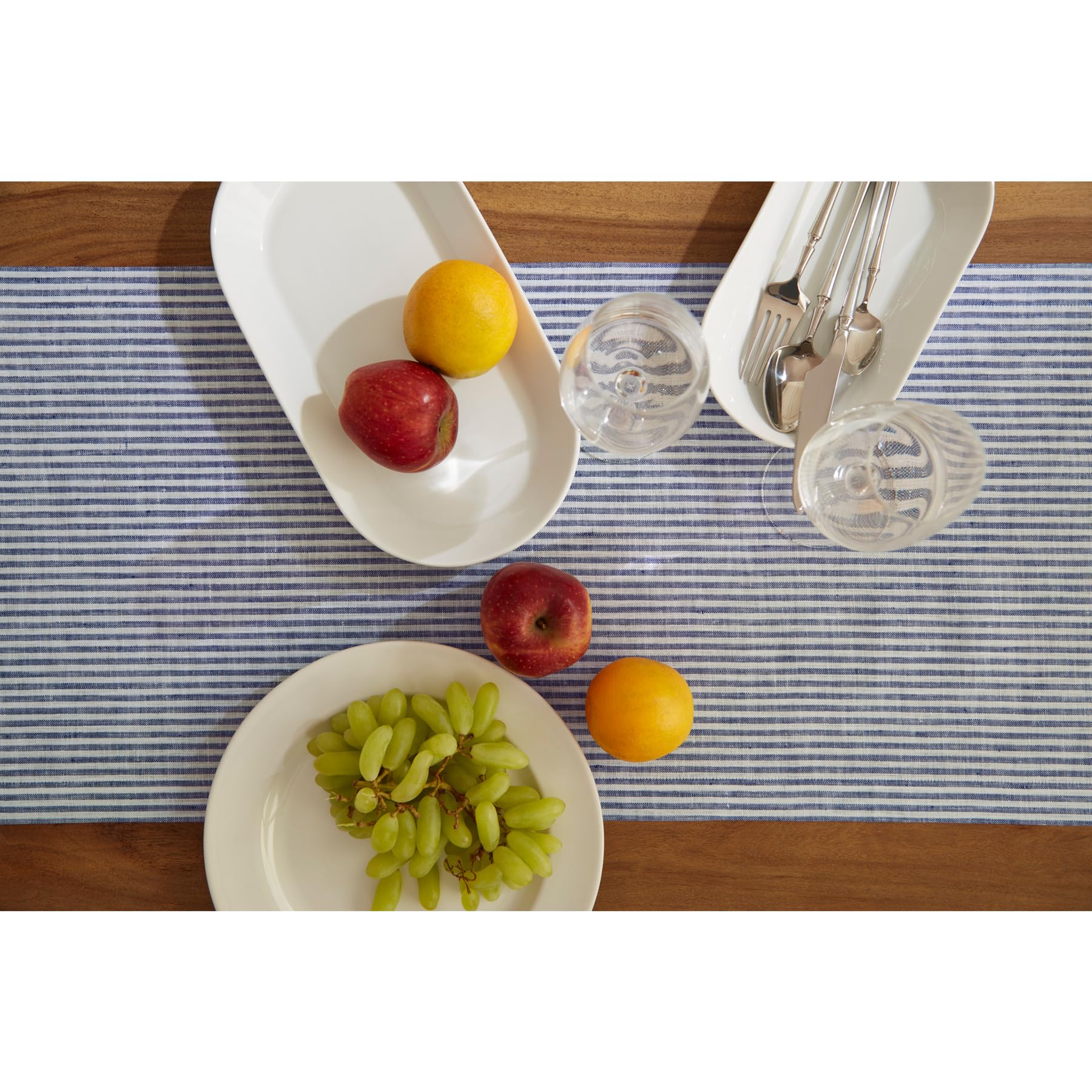 Solino Home Stripe Linen Table Runner 72 inches Long â€“ 100% Pure Linen 14 x 72 Inch Table Runner, Navy and White Narrow Stripe â€“ Dresser Scarf Dining Table Runner for Hanukkah, Christmas