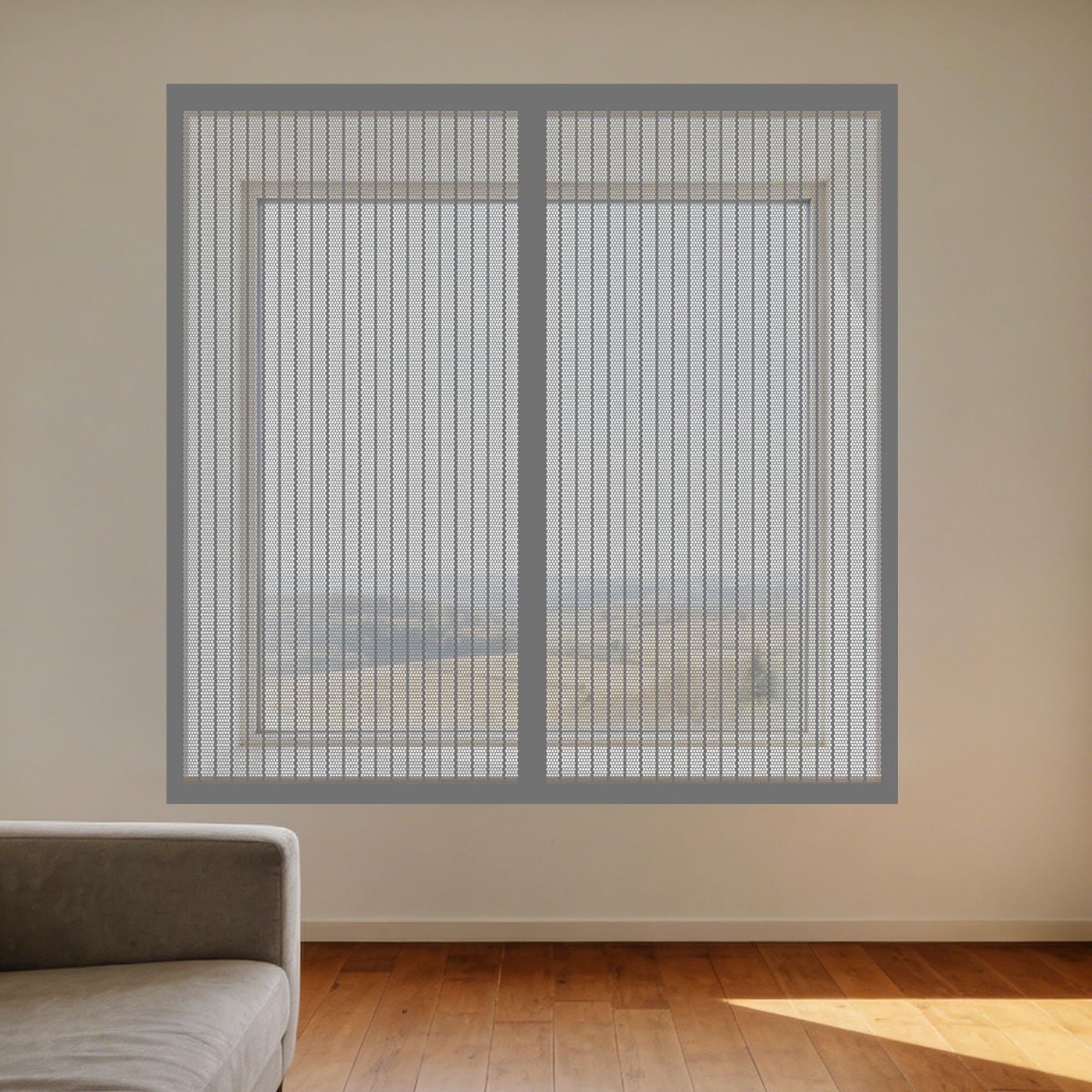 Magnetic Fly Screen Window Adjustable 115 x 95 cm Selfadhesive Tape Window Nets Insects Excellent Ventilation While Blocking Bugs for Living Room Bedroom Offfice, Grey