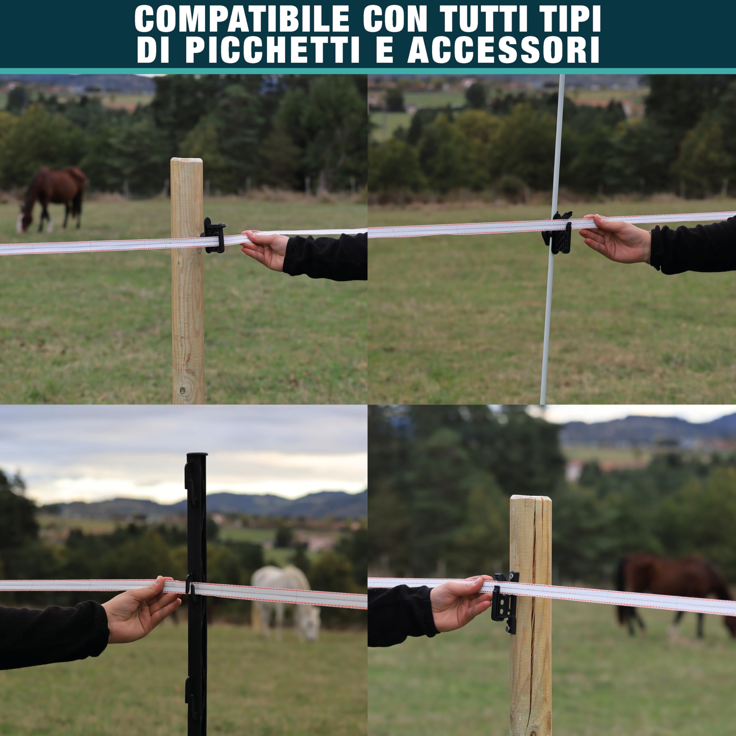 Nastro ZZ 12,5 mm - Recinzione elettrica per animali (mucca, capra, pecora, cavallo) - Bobina da 400 m - 4 fili in acciaio inox diametro 0,20 mm e 1 filo di rame diametro 0,30 mm