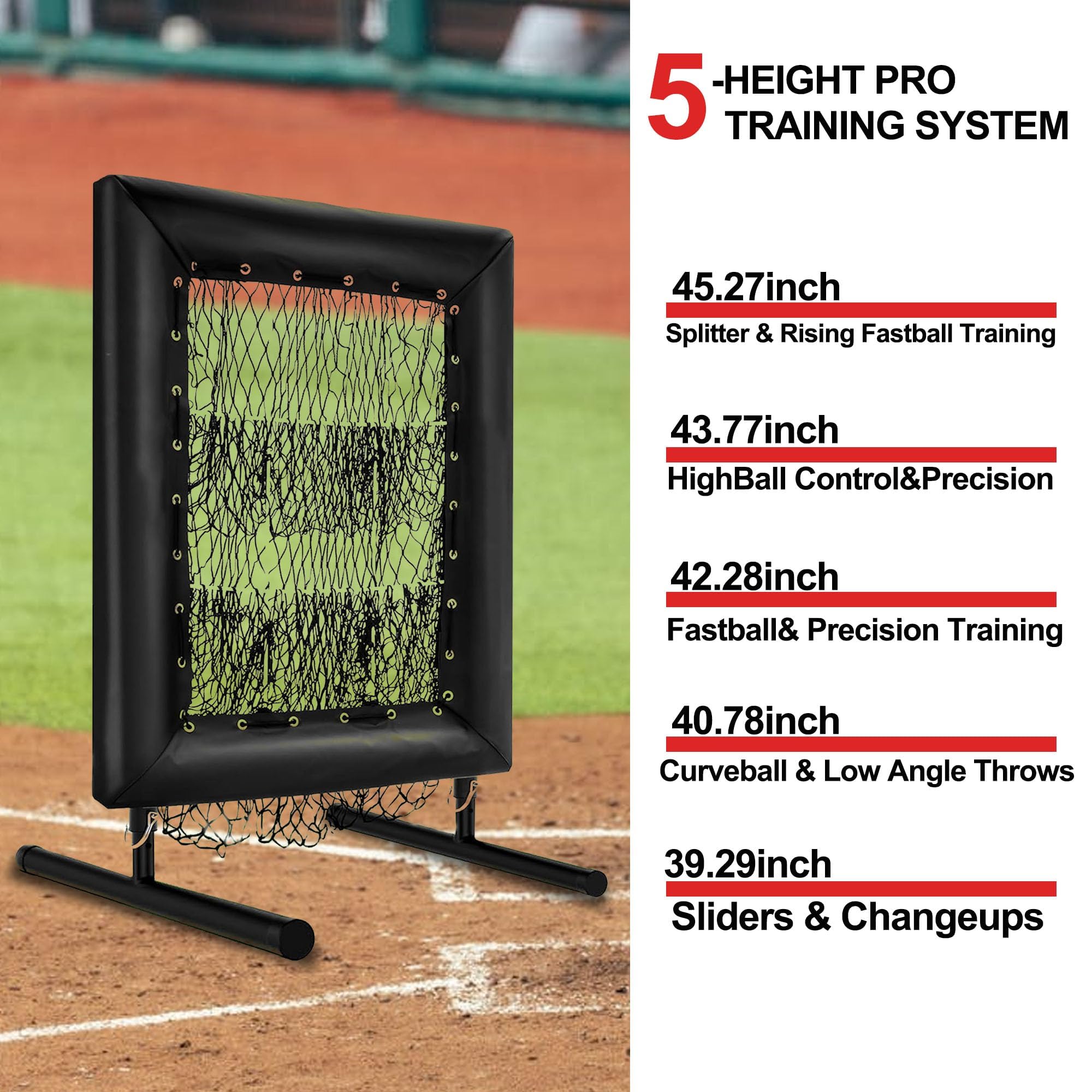 Red de Lanzamiento de béisbol de 9 Agujeros con Zona de golpeo, Red de béisbol y softbol con Zona de Ataque Realista, Altura Ajustable en 5 Posiciones, 116 x 66 x 60 cm