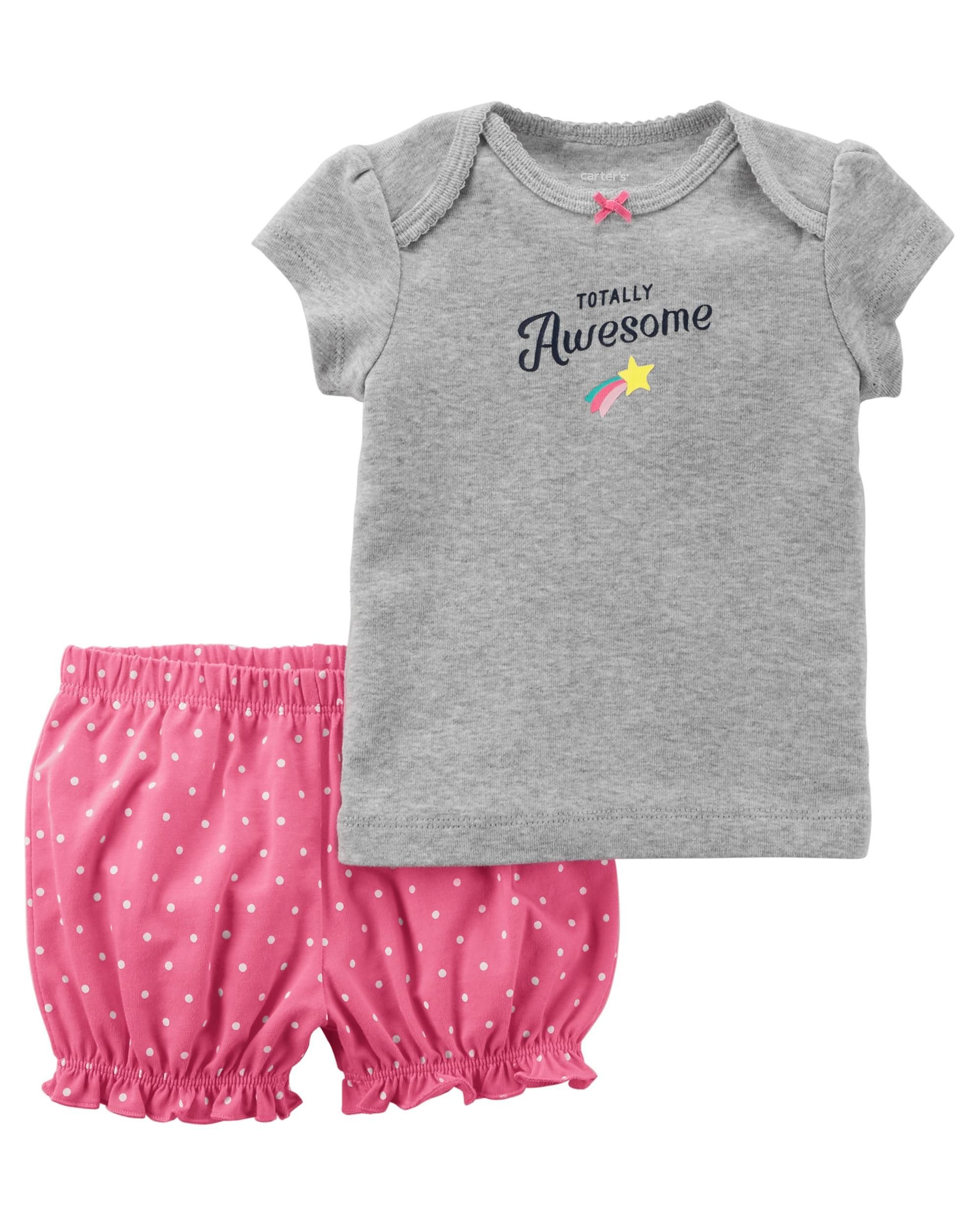 Carter's Baby Girls 2 Pc Cotton Shorts Set Totally Awesome Star on Behind (NB)