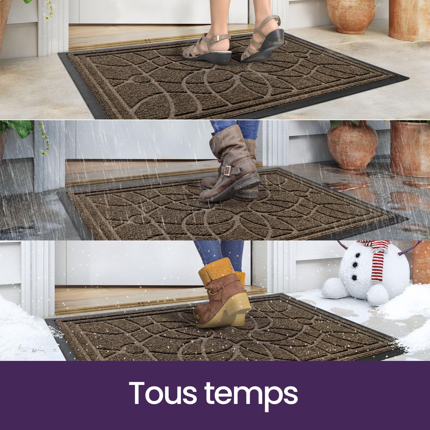 DEXI Paillasson Interieur Entree 60 x 120 cm, Tapis d'entrée Antidérapant, Tapis de Porte Absorbant et Résistant, Tapis pour Intérieur, Extérieur, Couloir, Jardin, Cour, Brun
