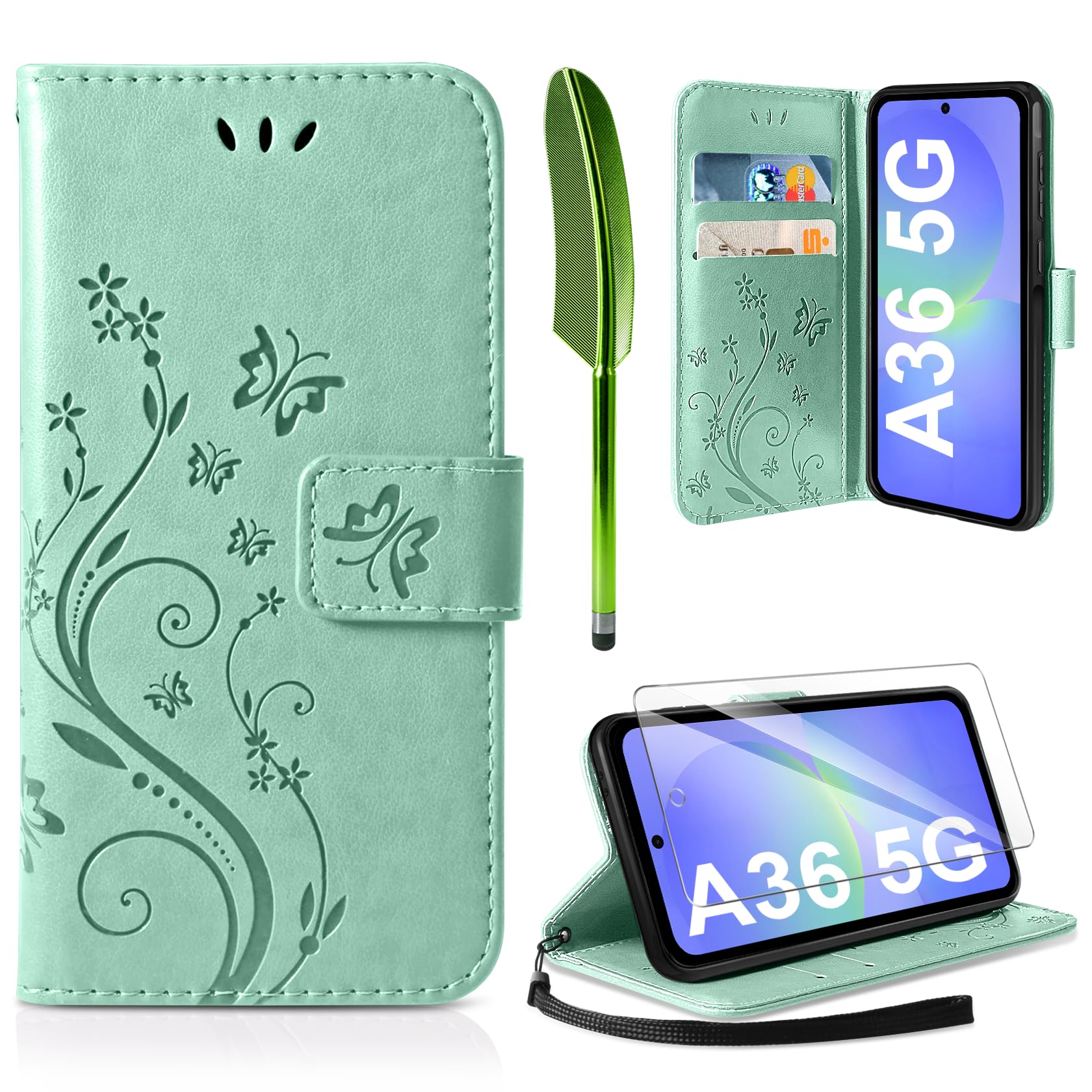 AROYI Lederhülle Kompatibel mit Samsung Galaxy A37 5G Hülle und Schutzfolie, Flip Wallet Handyhülle PU Leder Case Kartensteckplätzen Schutzhülle Kompatibel mit Samsung Galaxy A37 5G Dunkel Blau