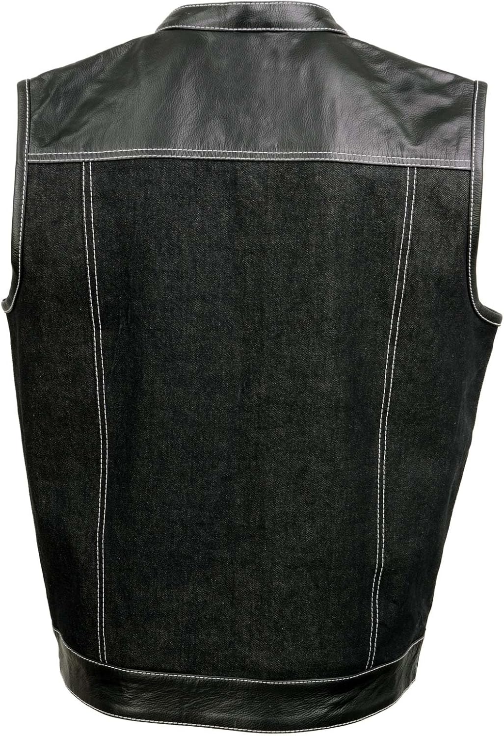 Milwaukee Leather MDM3006 Men's 'Brute' Black Denim and Black Leather Club Style Vest w/Hidden Dual Closure