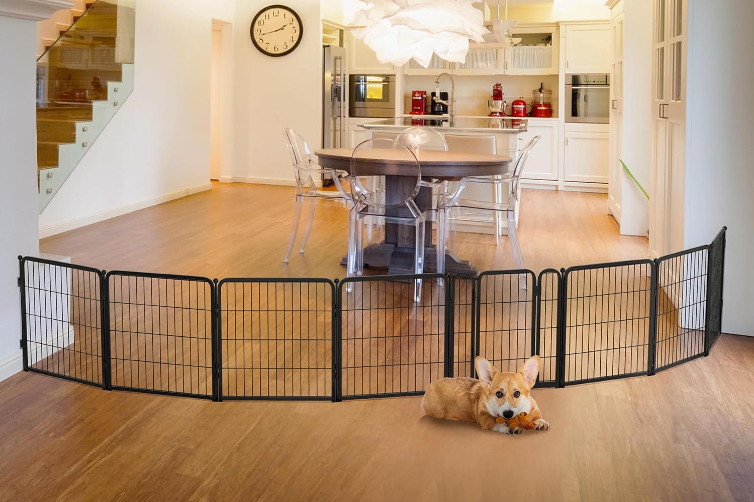 FXW Dog Gate Extra Wide Designed for Indoor Use, Adjustable Width Up to 183-inch Wide (24" H 8 Panels for Puppies and Small Dogs), Black 24"H x 183"W Black