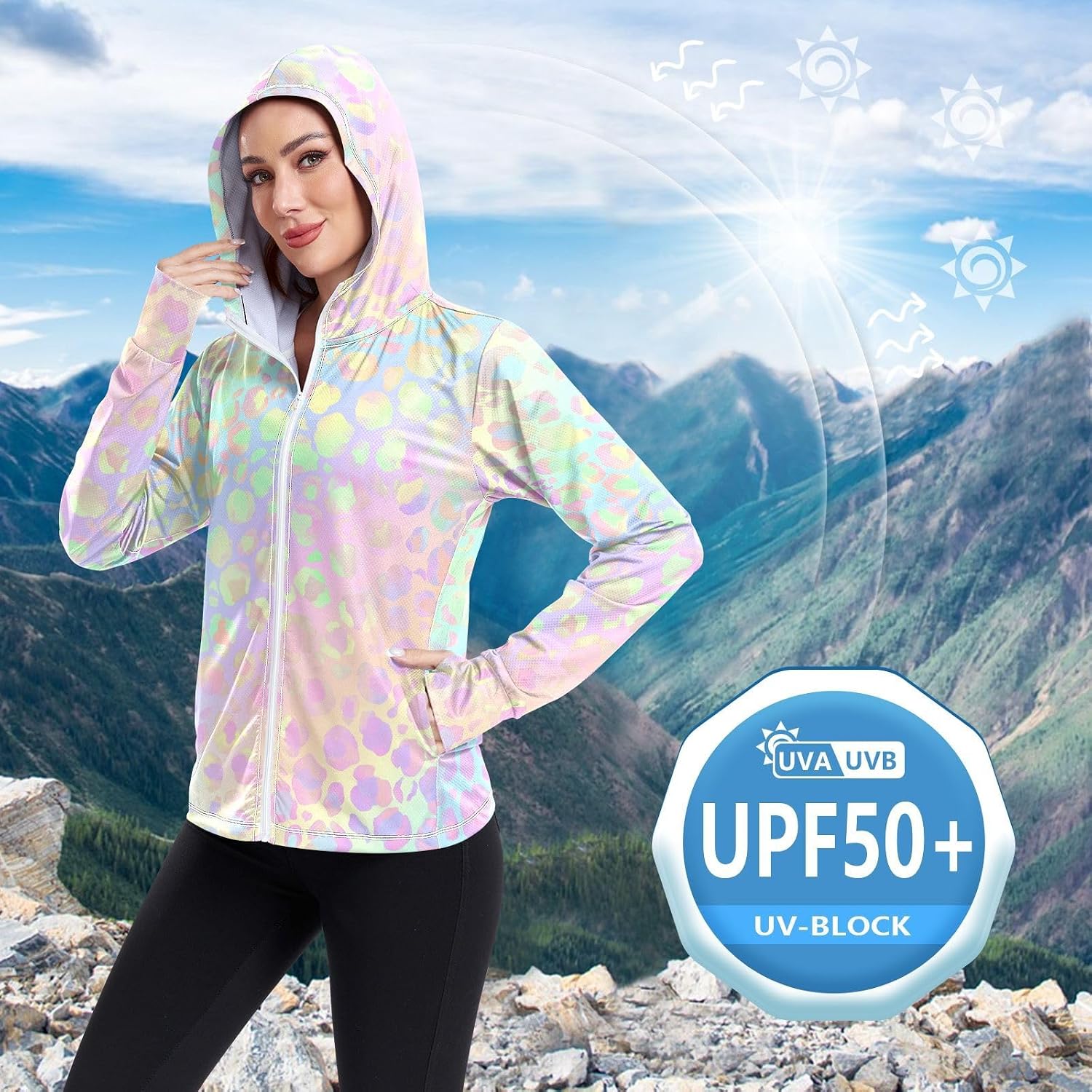 senya Women's Sun Protection Shirt Mermaid Scales Flower Leopard Long Sleeve Hoodie Jacket Summer