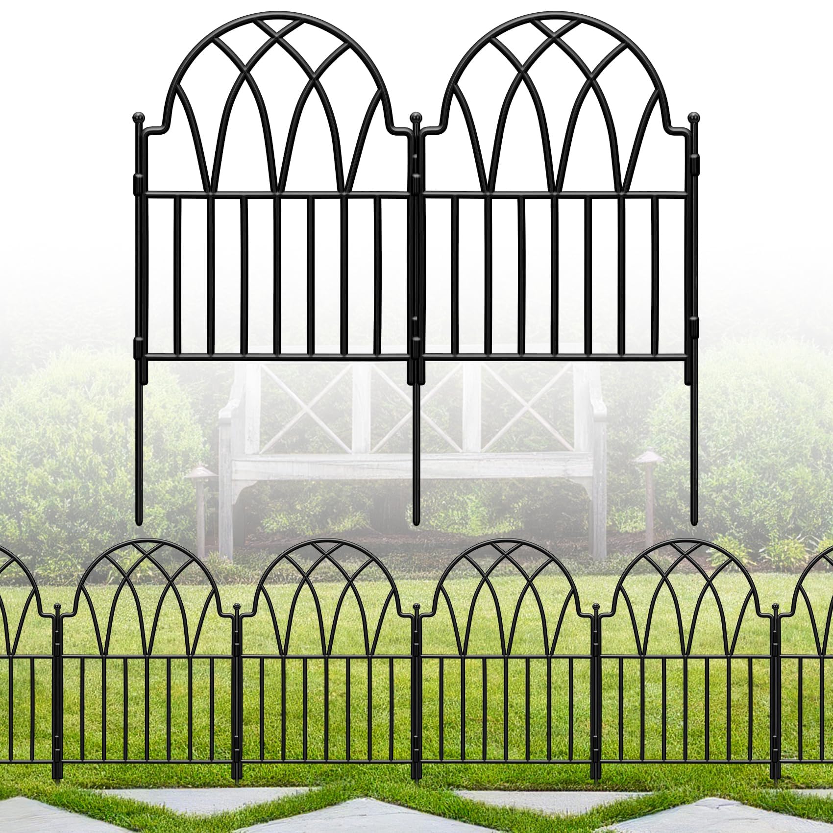 Photo 1 of LATIHUUM Garden Fence - 17 in(H) x 10.56ft(L) Arched Metal Fence Panel No Dig Fence, Ground Stake Animal Barrier Fence for Dog, Flower Bed Edging Wire Border Panel Fencing for Yard Patio Outdoor Decor