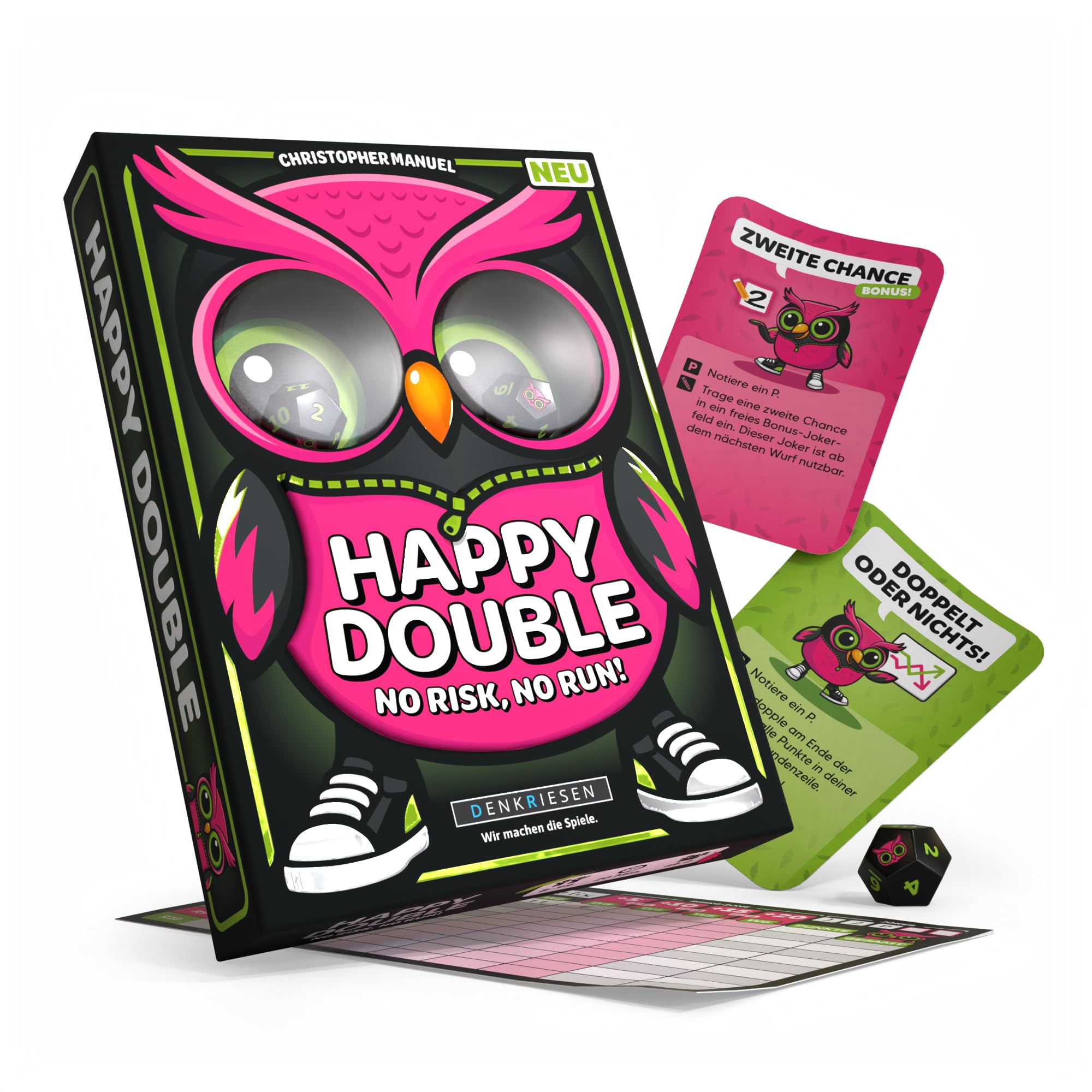 DENKRIESEN Happy Double – Kartenspiel mit Würfeln für Kinder & Familie | 2–8 Spieler, ab 8 Jahren | einfaches Gesellschaftsspiel mit hohem Spaßfaktor | ideal für Spieleabend & Reisen oder als Geschenk