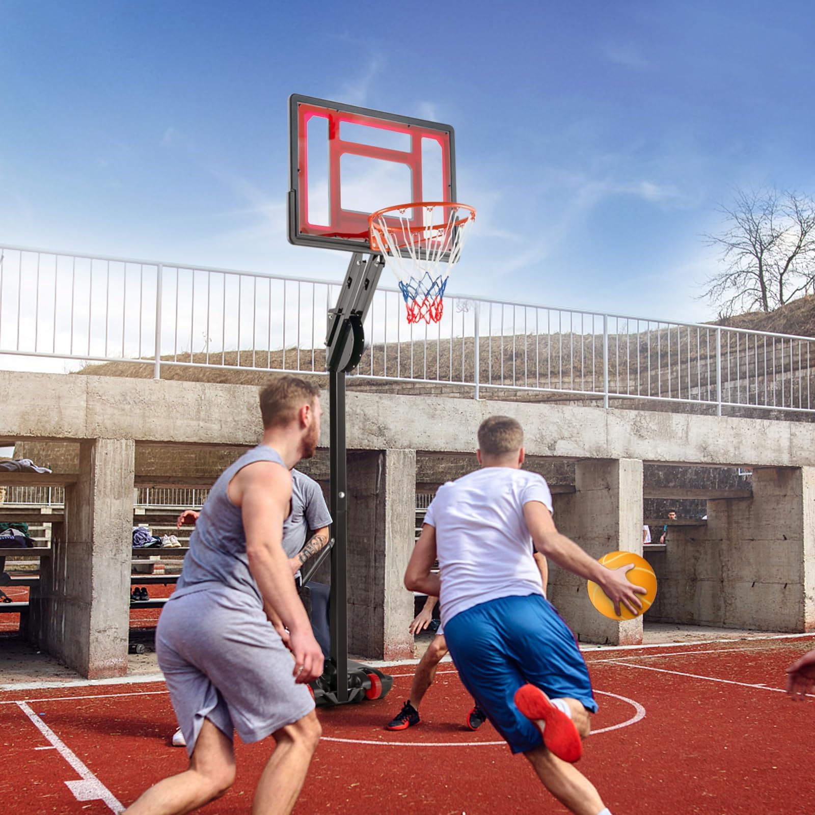 COSTWAY Basketballständer 105-260 cm höhenverstellbar, Basketballkorb Outdoor mit Ständer & 2 Rädern, Korbanlage mit Gewichtssack, Mobile Basketballanlage für Kinder, Jugendliche
