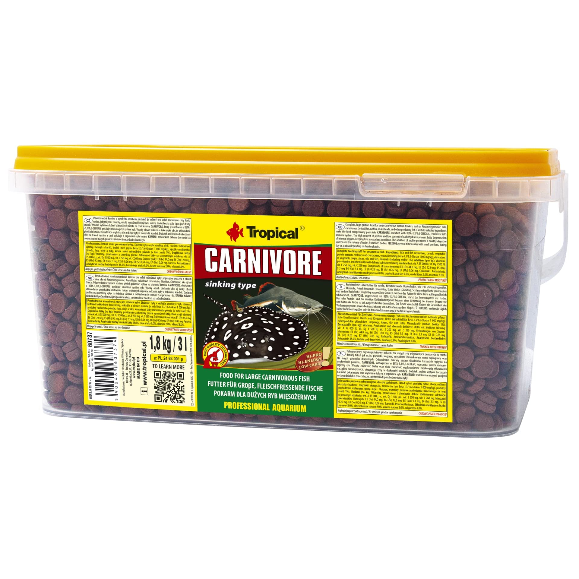 Tropical Carnivore – Forro para Grandes, Fleischfressende Peces (Raya, Depredadores welse), (1 x 3 L) Comida para Mascotas, Natural, 3 L (1er Pack), 1800