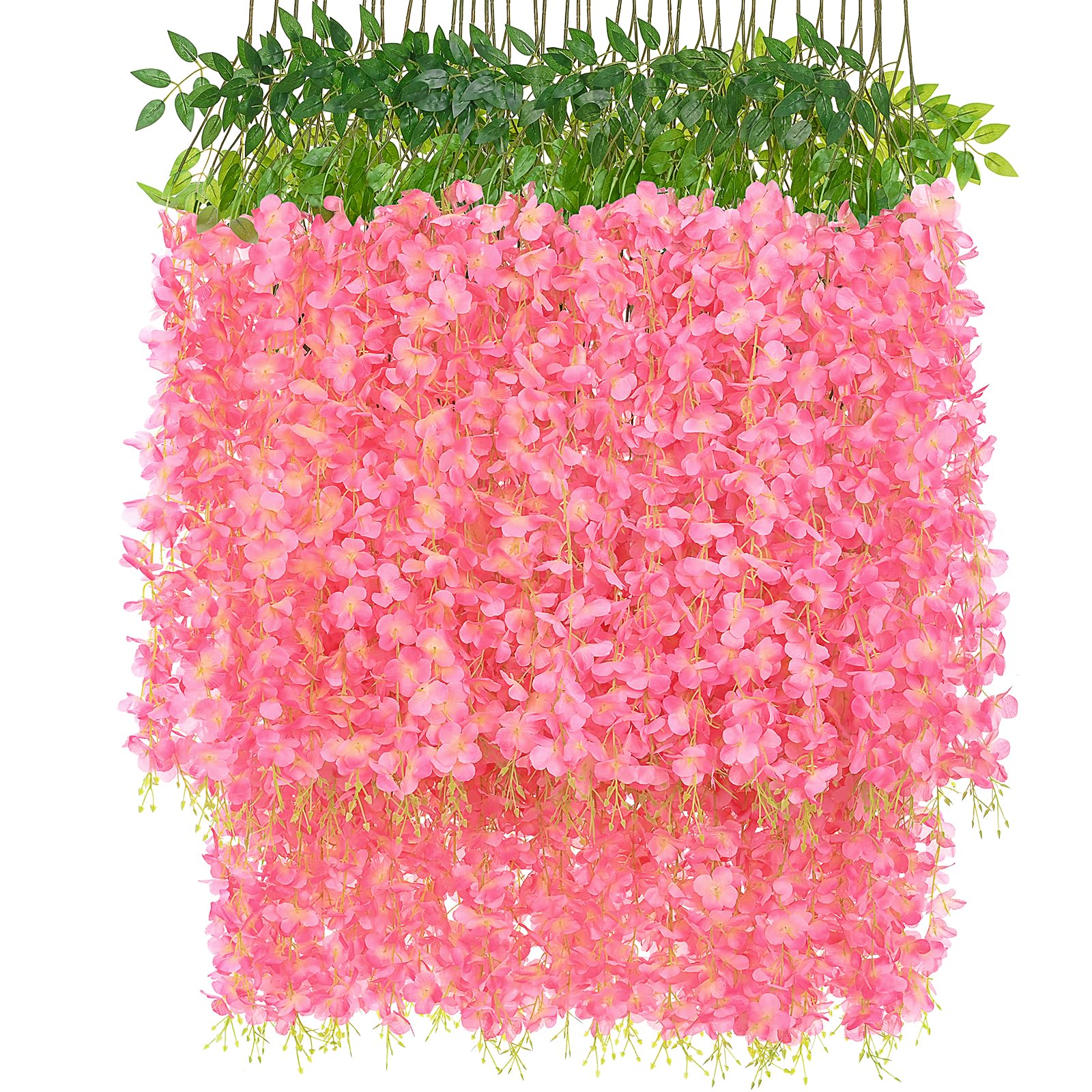 Sunm Boutique 18 Pack Wisteria Hanging Flowers, 3.6 Feet Wisteria Flowers Hanging Garland, Silk Artificial Wisteria Flower Vine String for Wedding Party Home Office Wall Decor(Pink)