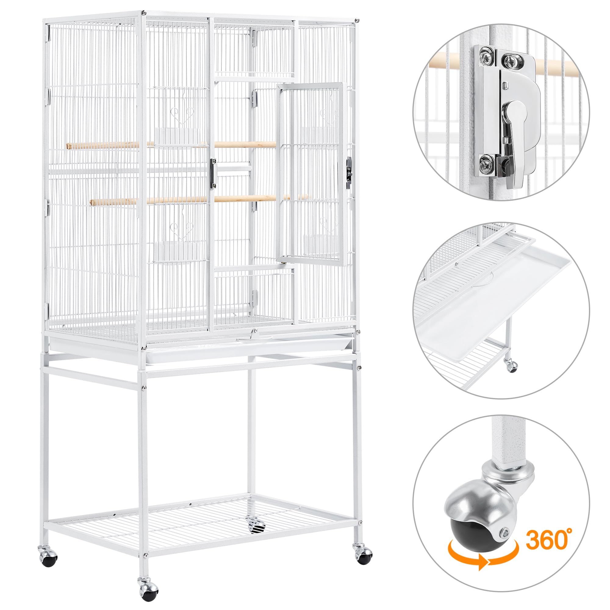 Yaheetech Gabbia per Uccelli Pappagalli Inseparabili Calopsite Grande con Piedistallo Staccabile in Metallo da Interno Esterno Bianca 62 x 43 x 136 cm