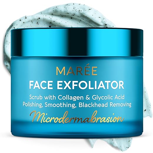 MAREE Face Exfoliator — Microdermabrasion Facial Scrub & Exfoliating Face Wash for Women — Collagen & Glycolic Acid — Gentle Scrub and Exfoliant — Men Exfoliating Scrubber — Exfoliante Facial Cleanser