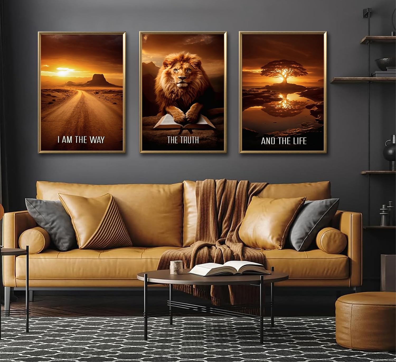 3pcs Jewish Lion Wall Art Inspirational Christian Scripture Posters Prints Wall Decor Desert Scenery and Lion Canvas Paintings for Living Room Bedroom Church Office Decoration Unframed - Image 5