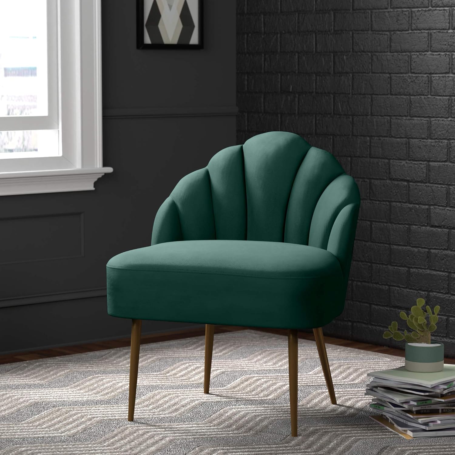Black Friday Clearance Amazon Brand – Rivet Sheena Glam Tufted Velvet Shell Chair, 23.5W, Emerald