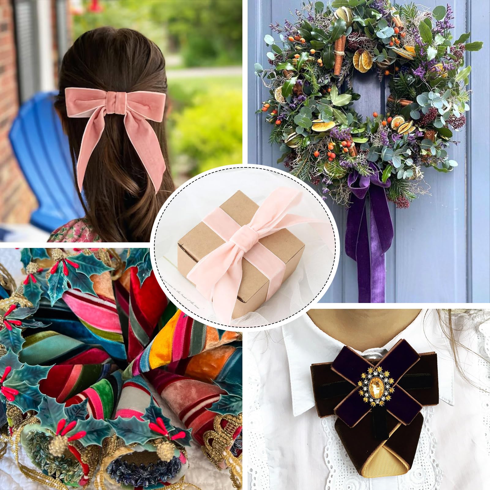 Velvet Ribbon For DIY Crafts, 3/8" X 40 Yd Red Green Brown White Fabric Ribbons, Single-Faced Vintage Velvet Ribbon For Gift Wrapping, Bow Making, Wedding Party Christmas Tree Decor & Bouquets - View #4