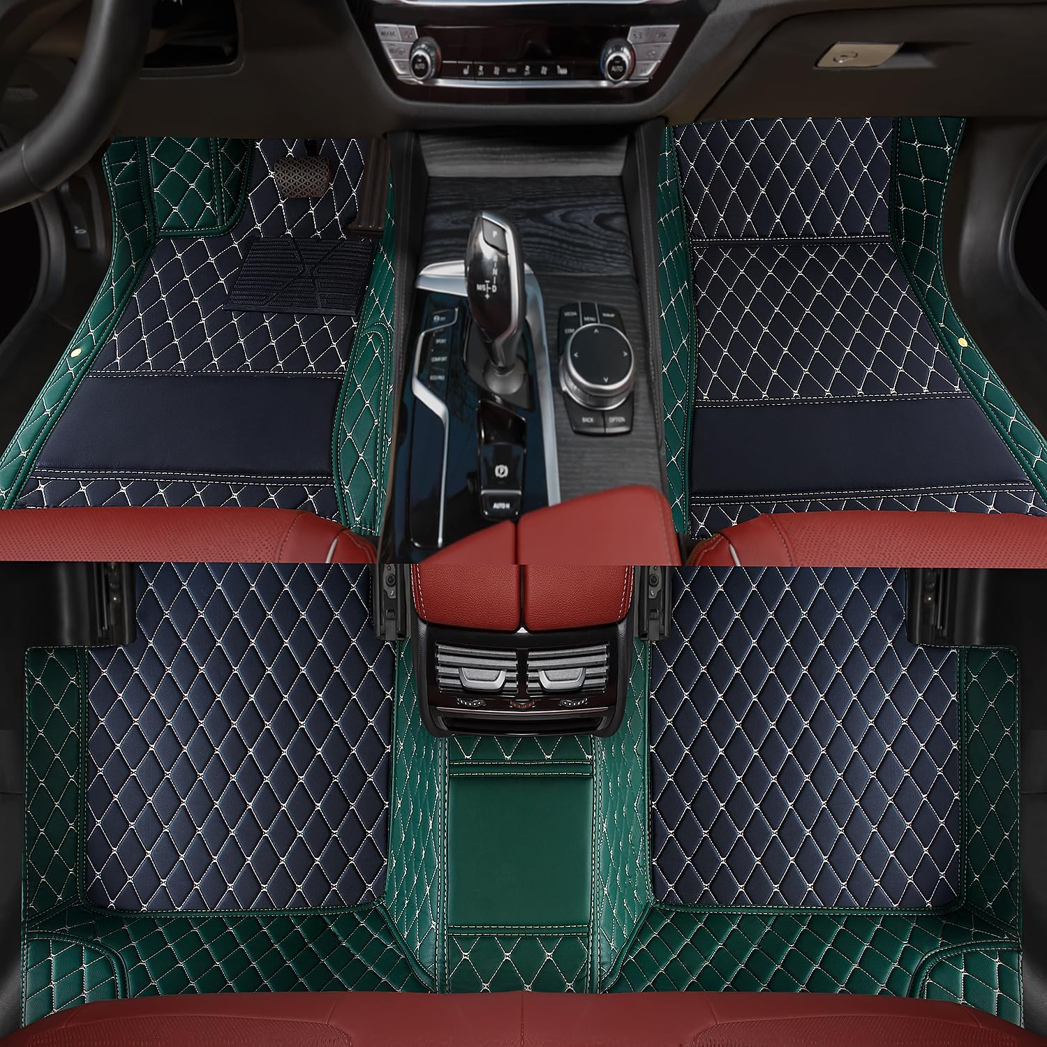 Custom car Floor mat is Compatible for Mercedes-Benz，to All Models for Benz (2000-2025) C260/C200/S500/ A260/ B200，Luxurious ‌All-Weather car Floor MATS. (Black Rice & Green)