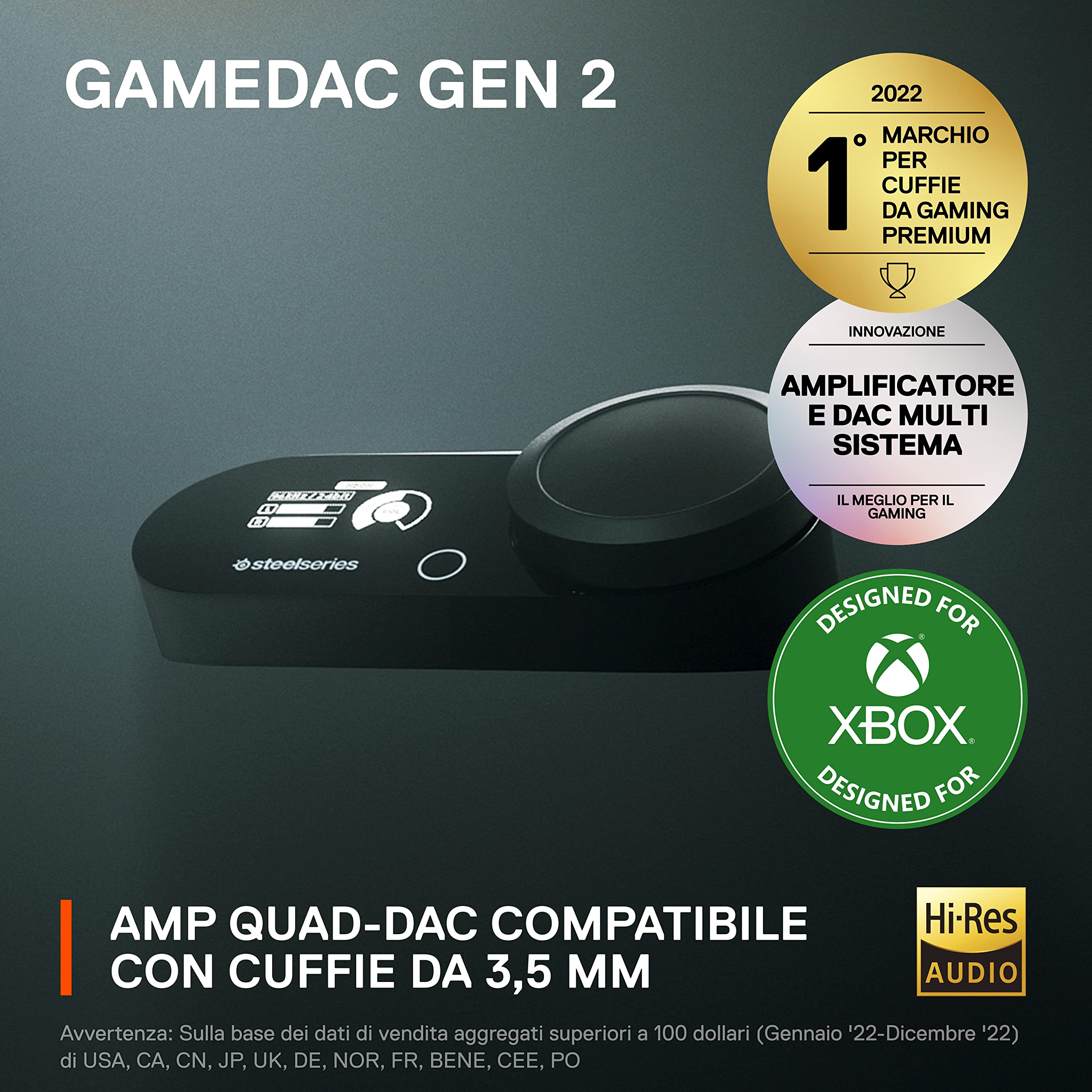 SteelSeries GameDAC Gen 2 (Xbox) Amplificatore audio Hi-Res - ESS Sabre Quad-DAC - Cancellazione del rumore basata sull'intelligenza artificiale - Audio surround a 360 gradi - Certificazione Hi-Res -