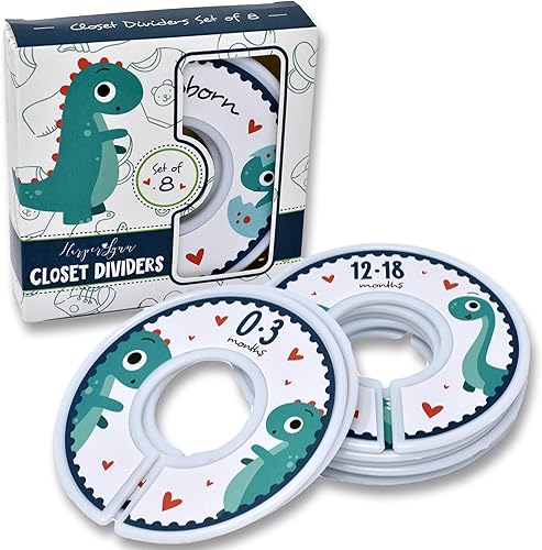 HarperLynn Divisores de armario para bebé, juego de 8 organizadores de ropa de bebé de dinosaurio, tamaño recién nacido a 2T. Grandes accesorios de