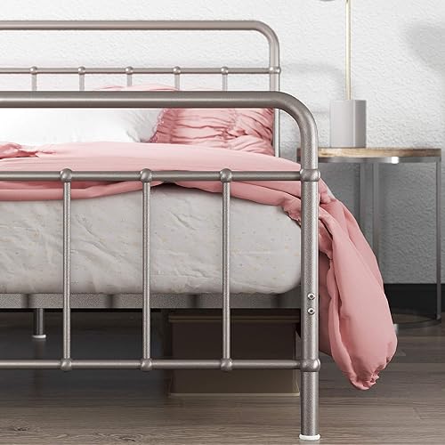 Miniatura 75 de Zinus Florence - Base de cama con plataforma de metal, base de colchón, no necesita somier, fácil montaje, blanco, tamaño matrimonial. Blanco,Negro