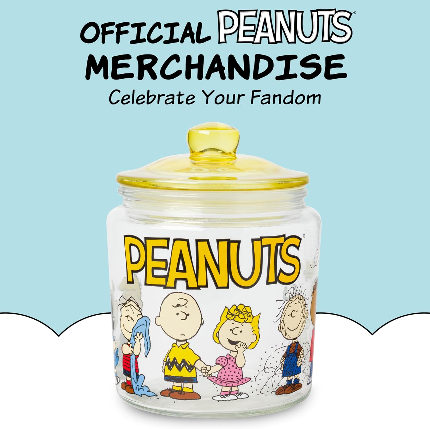 Silver Buffalo Peanuts Squad Featuring Charlie Brown, Snoopy, Schroeder, Lucy, Linus, Sally, Pigpen, Woodstock, and Franklin Glass Cookie Snack Candy Jar with Lid (Small) - Image 6