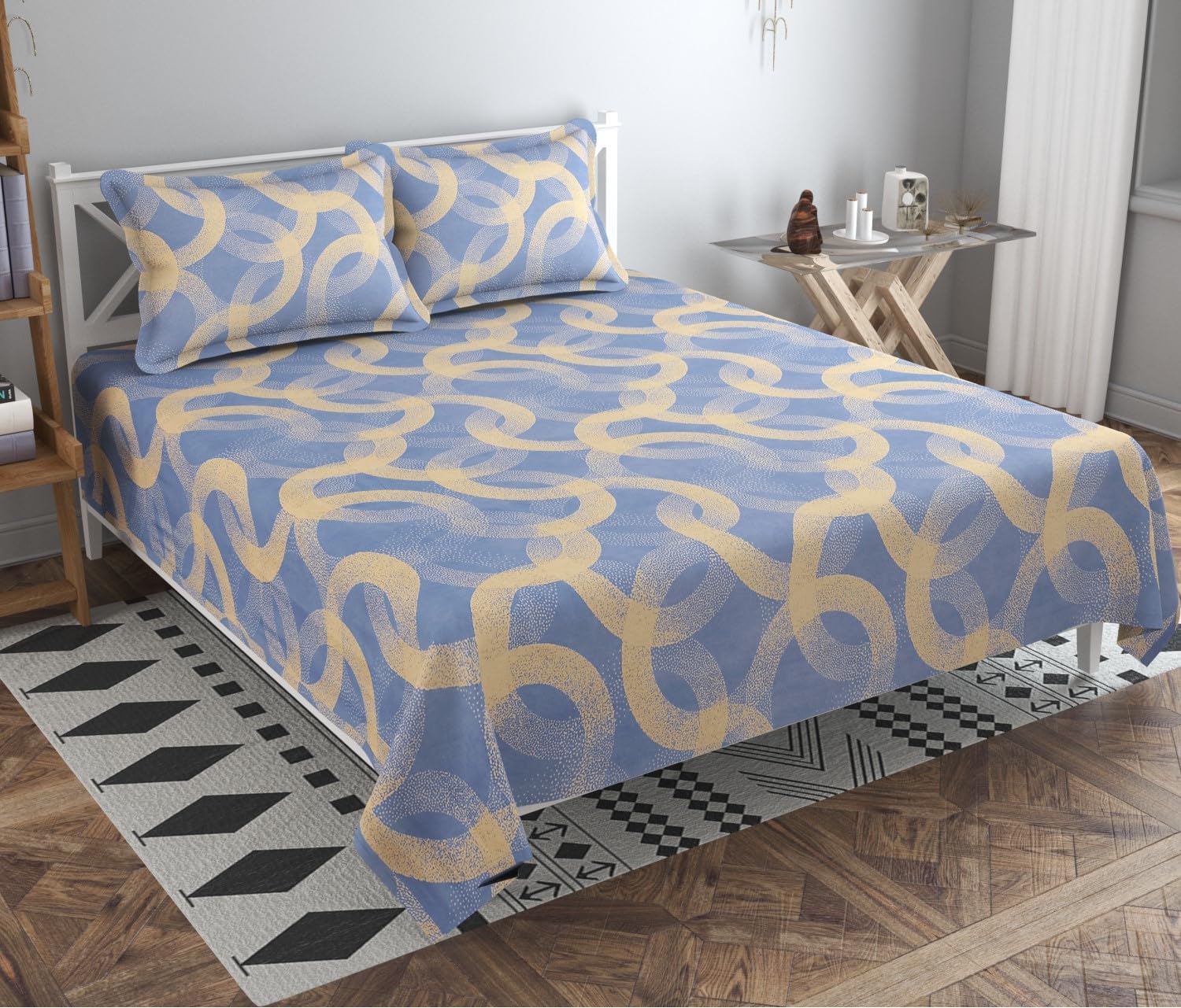 BSB HOME Premium Pure Cotton 220 TC Flat Double Bed Bedsheets for Summer Breathable | Wrinklefree (Size-220 x 230 Cm) with 2 Pillow Covers (Size-18 X 28 Inches, Grey and Beige)