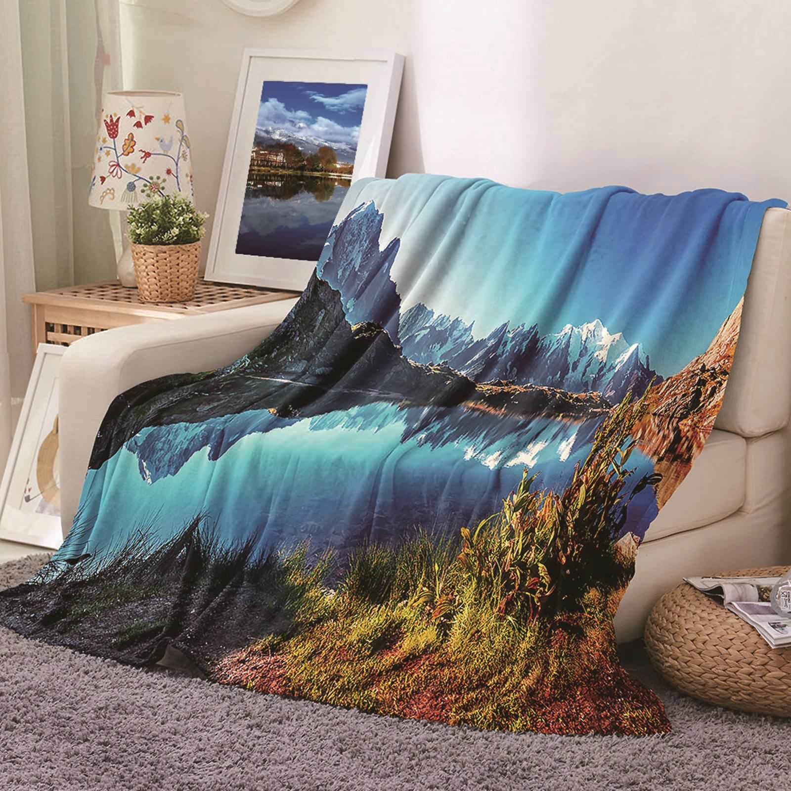 Aeici Couverture Polaire, Couverture Hiver Couverture 160x200 cm Lac Montagne Couverture Canapé Hiver Cadeau pour Adultes et Enfants
