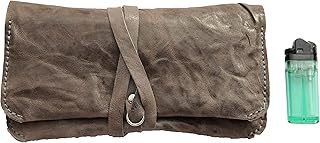CG - Talento Fiorentino, astuccio porta tabacco, custodia grande in vera pelle pregiata e riciclata, fatto a mano a Firenze, Made in Italy (Grigio, Effetto vintage)