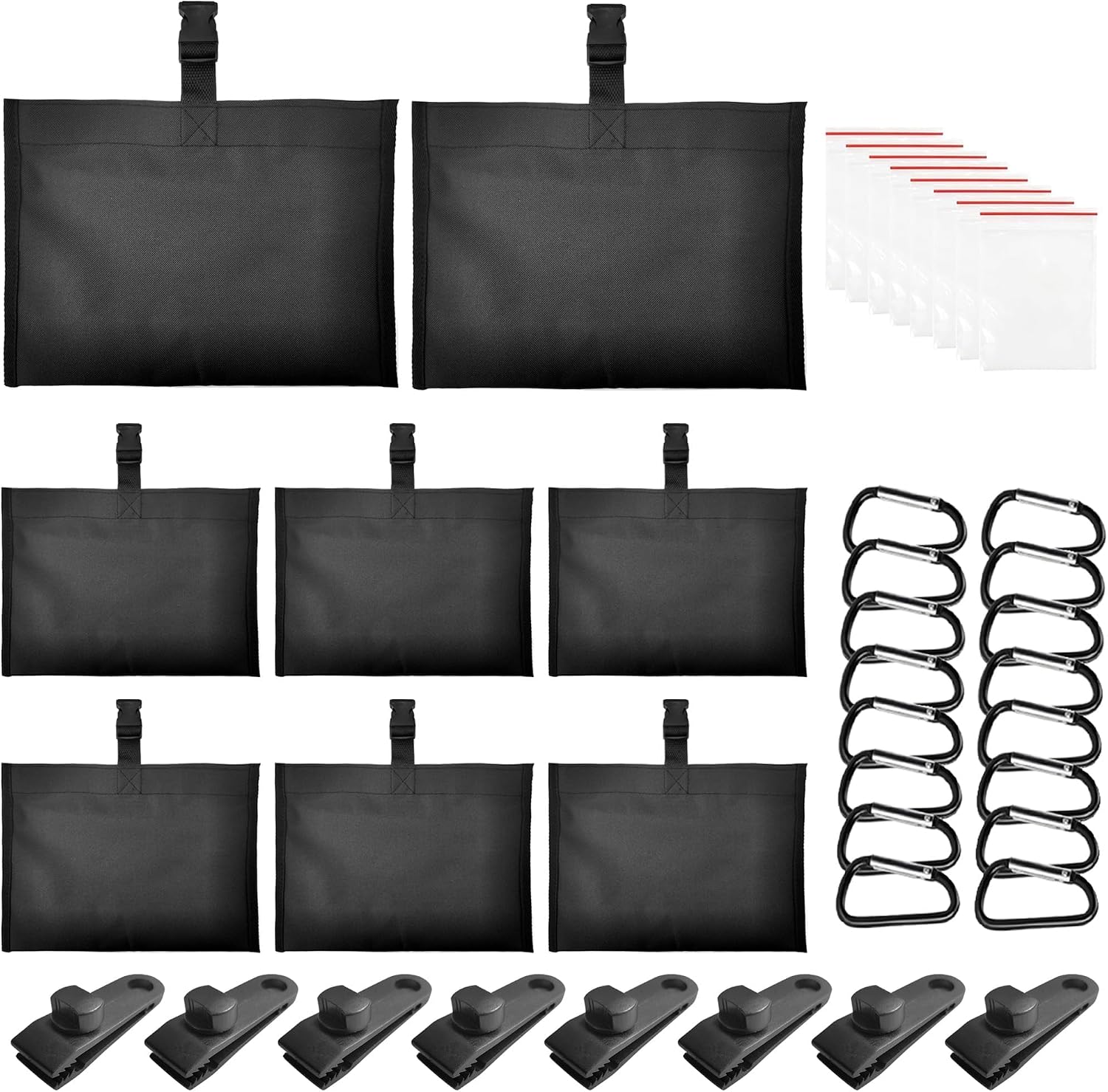Boat Cover Sand Bags, 5 Pack Boat Cover Weights, 600D Oxford Marine Grade Fabric Sandbags for Weight, Windproof Weighted Sandbags for Mooring Kit, with Carabiners & Tarp Clips for Boat RV Canopy