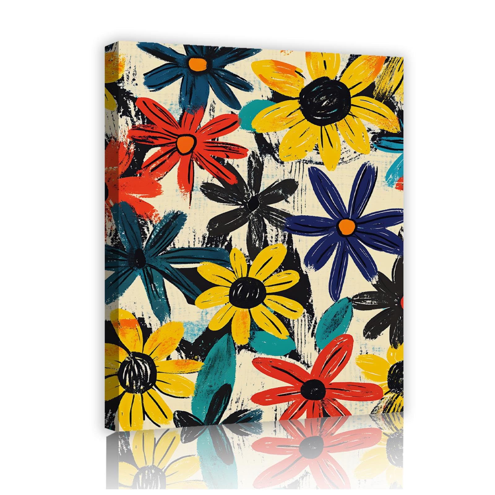 TOANGWALL Tonos retro lienzo de impresión artística de pared tema de granja flores coloridas abstractas planta cartel de pintura e imagen para la Decor del aula marco interior de 80x95cm