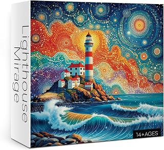 Fantasy Lighthouse Puzzle for Adults 1000 Pieces, Colorful Ocean Jigsaw Puzzle, Rainbow Polka Dot Art Puzzle