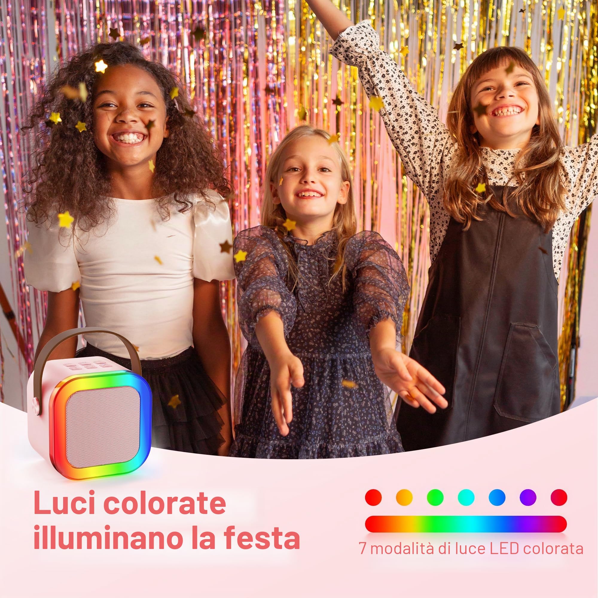 Ankuka Microfono Karaoke Bluetooth Bambini con Effetti Cambia Voce, Regalo Compleanno Natale Rosa