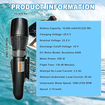 Motorized Inflatable Ride-On Bodyboard Kit with Brushless Thruster,9 Gears, 3-10km/H(1.87-6.2mph), For Paddle Boarding,Snorkeling And Swimming Bodyboard+500W10AThruster