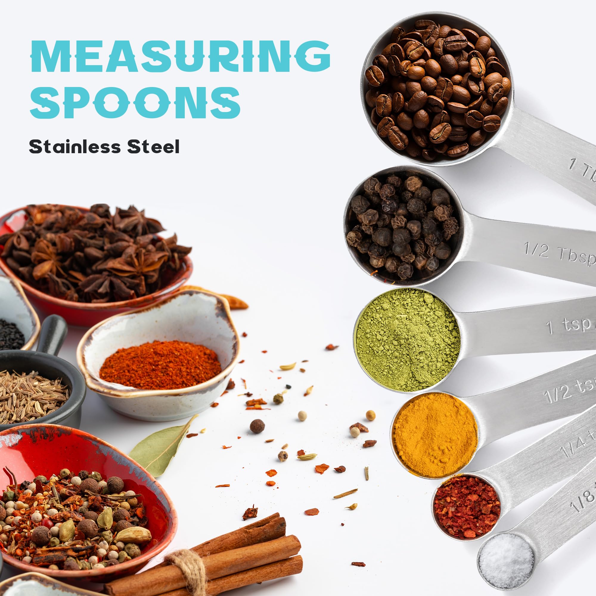 Measuring Spoons Used to Measure Various Dry and Liquid Ingredients, Useful Gadgets for Kitchen, Stainless Steel 6-piece Set